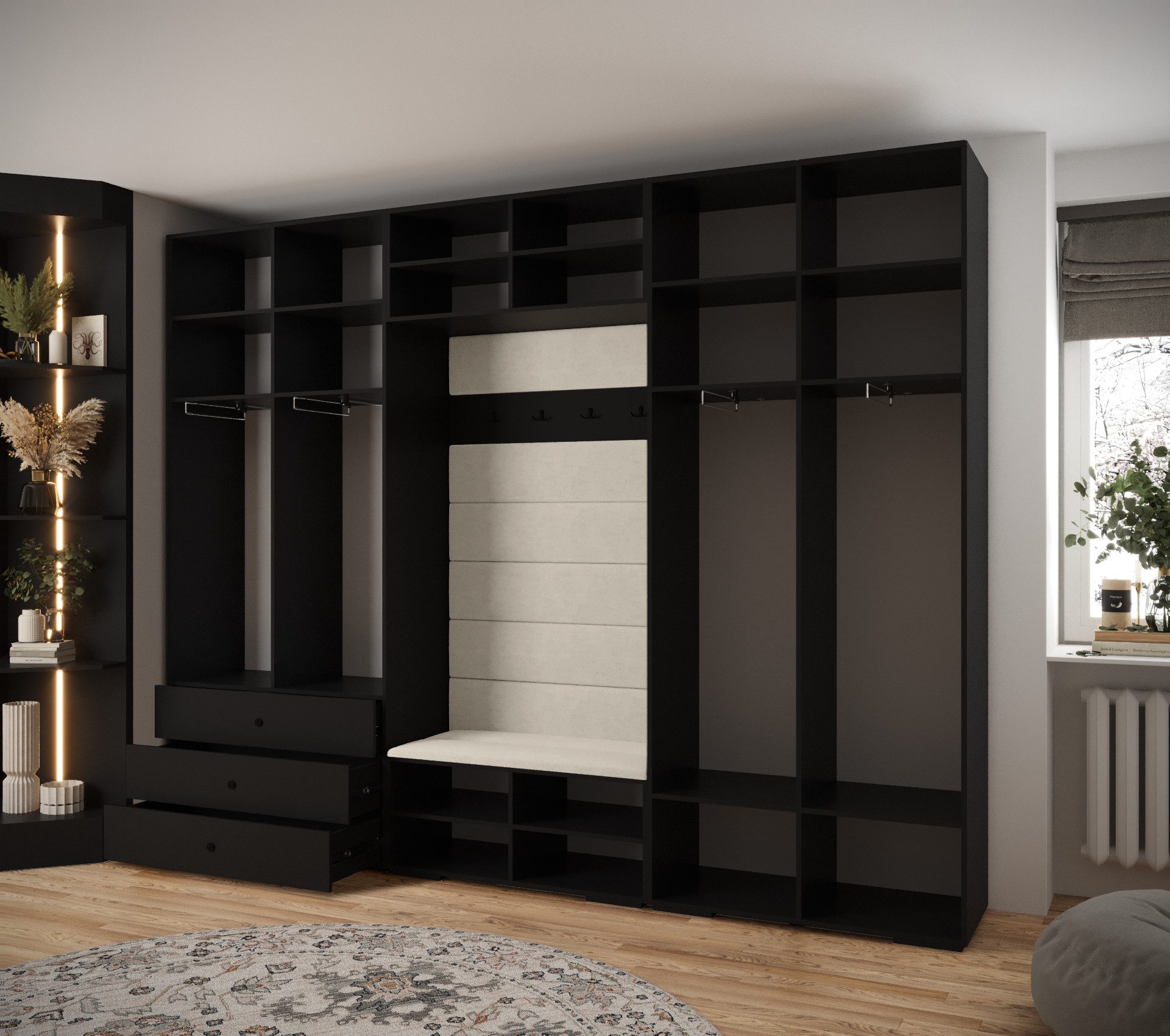 ABIKS MÖBEL Kompaktgarderobe INOVA 3 SATZ 14 Möbelset, Garderobe mit Kleiderstange und Regalen