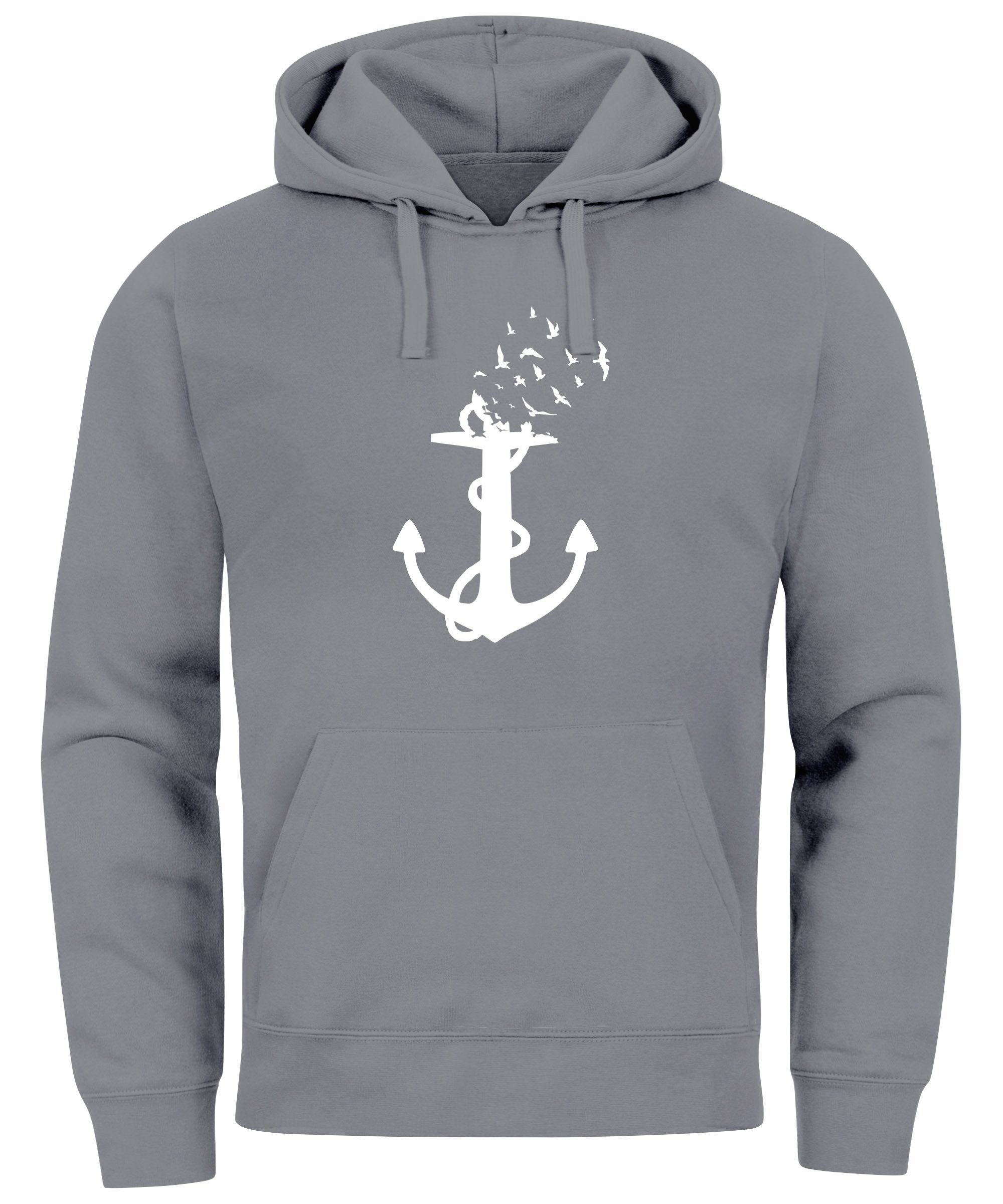 Hoodie Hoodie Herren Print Aufdruck Trend Anker Vögel Motiv Norden Meer
