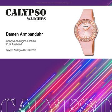 CALYPSO WATCHES Quarzuhr Calypso Damen Uhr K5659/2 Kunststoffband, Damen Armbanduhr rund, PURarmband rosa, Fashion