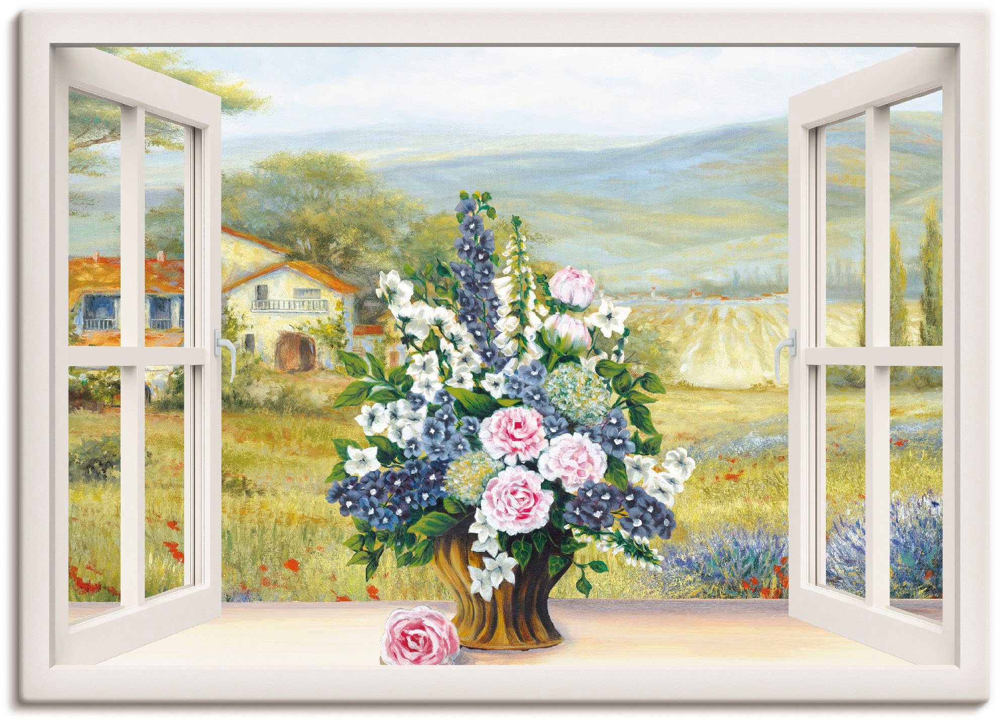 Artland Leinwandbild Blumenbouquet am weißen Fenster, Arrangements (1 St), auf Keilrahmen gespannt