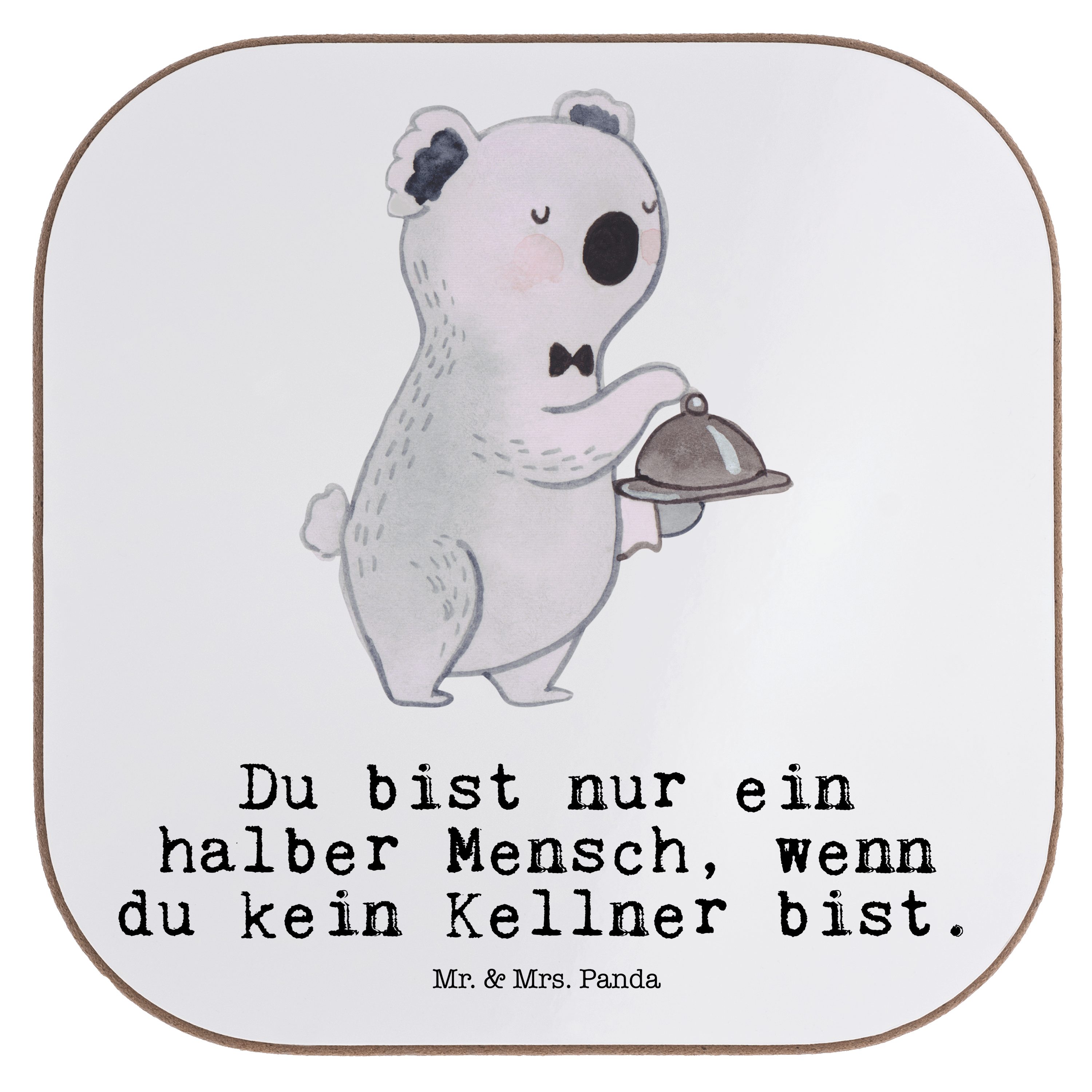 Mr. & Mrs. Panda Getränkeuntersetzer Kellner mit Herz - Weiß - Geschenk, Ausbildung, Servicekraft, Getränk, 1-tlg.
