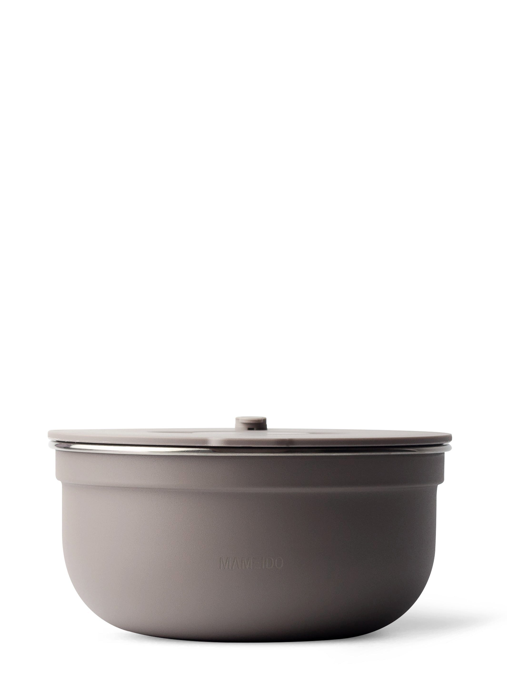 MAMEIDO Salatbox, Edelstahl, Kunststoff, Silikon, to-go mit 3 Fächern & auslaufsicherem Dressingbehälter in 1500 ml
