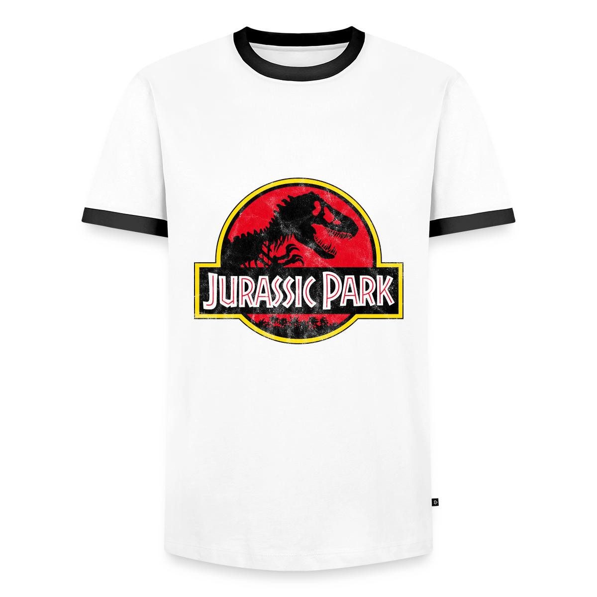 Spreadshirt T-Shirt Jurassic Park Klassisches Logo In Rot Mit T-Rex Männer Kontrast T-Shir (1-tlg)