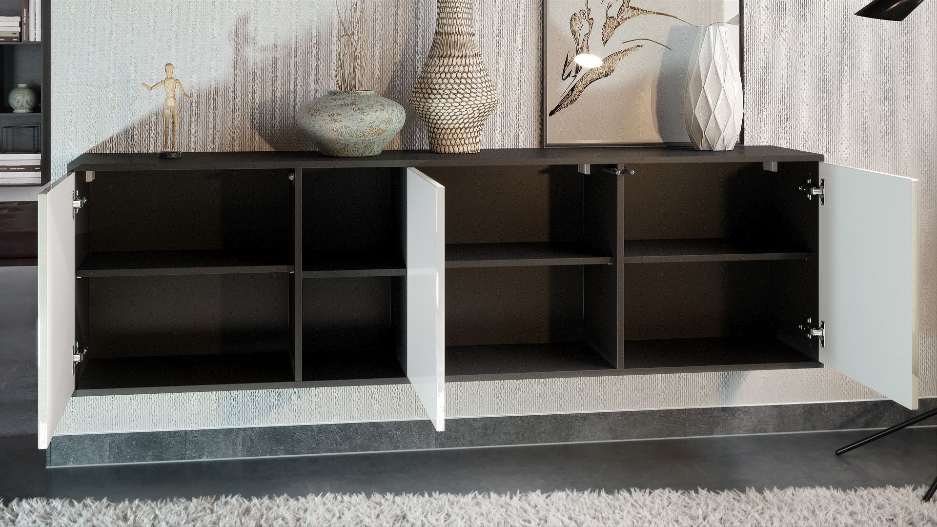 Möbelhandel Klipenstein Sideboard NOAH, TV Board hängend 182 cm, Landhaus, Korpus Schwarz matt