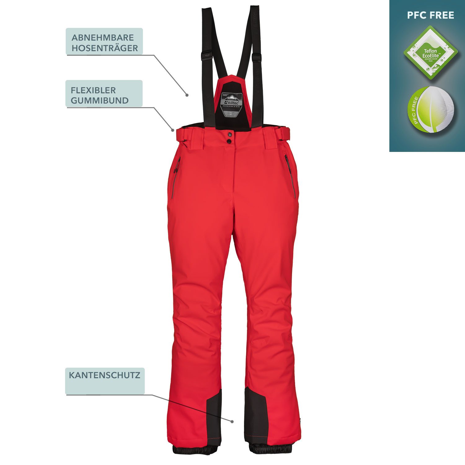 Killtec Skianzug Skianzug Damen Skijacke hellgrau + Skihose rot (Größe 46), verschweißte Nähte