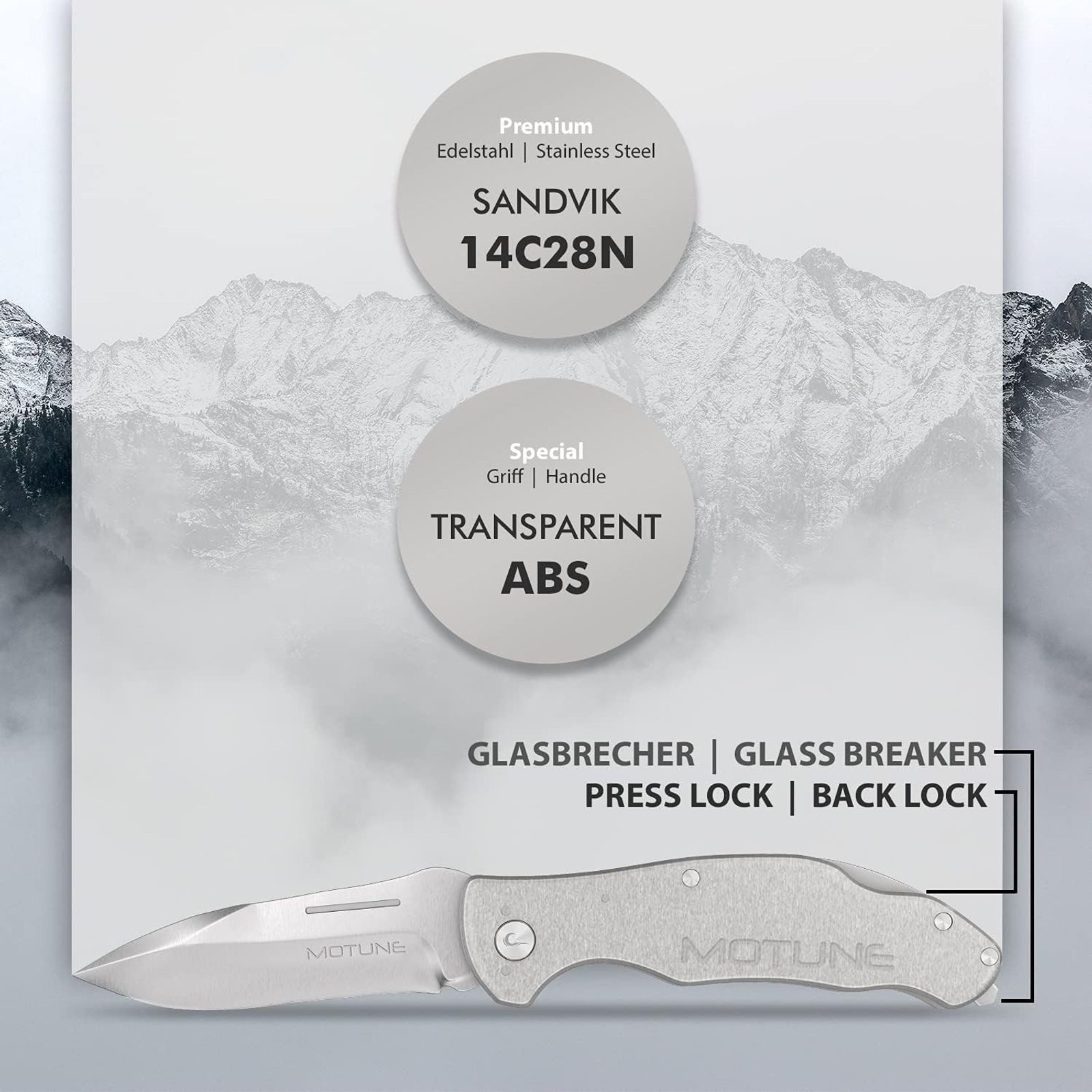 BURI Taschenmesser Klappmesser Taschenmesser Outdoor Messer Zweihandmesser transparent
