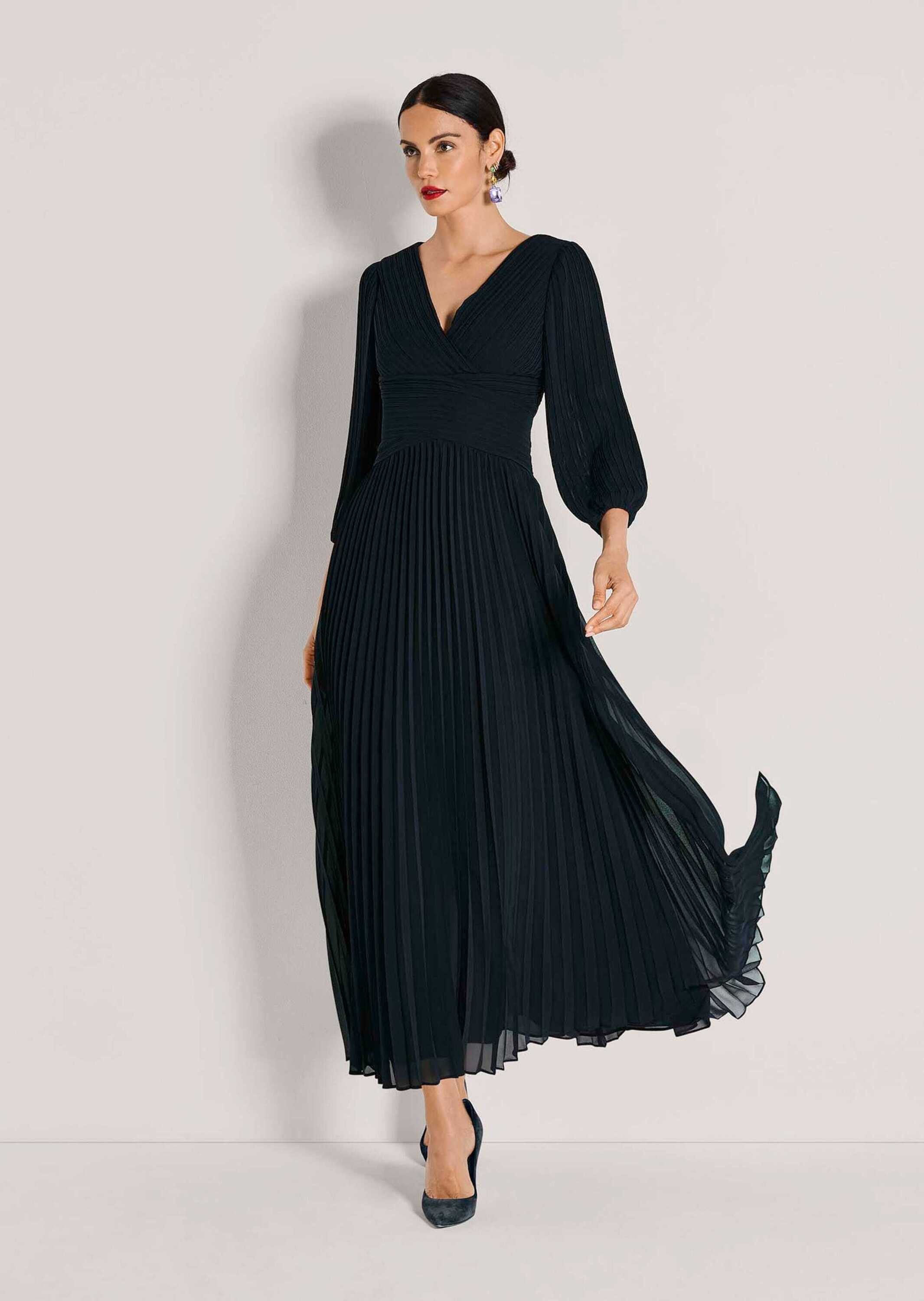 MADELEINE Midikleid Chiffonkleid mit Wickel-Optik Maxikleid mit V-Ausschnitt, Knöchellänge und 3/4-Arm