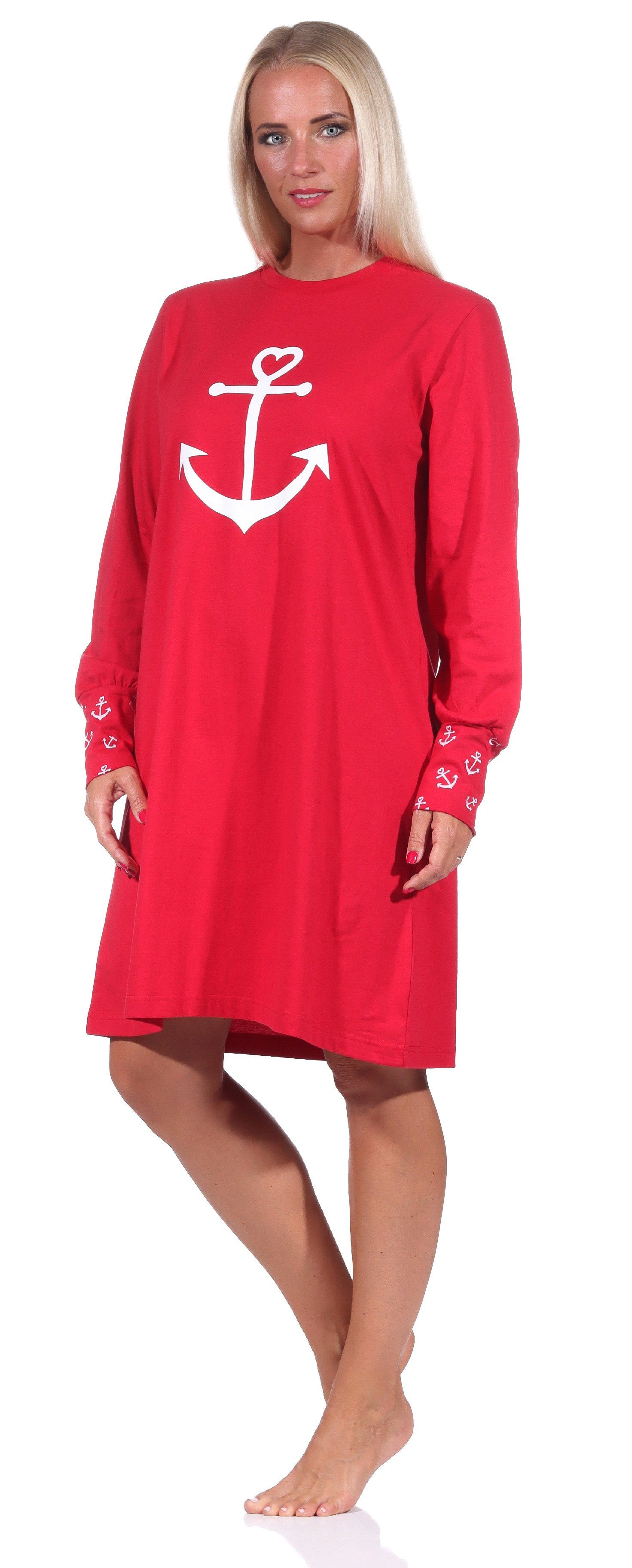 als maritimer Nachthemd mit marine Damen mit in Normann Nachthemd Bündchen Optik Anker Motiv