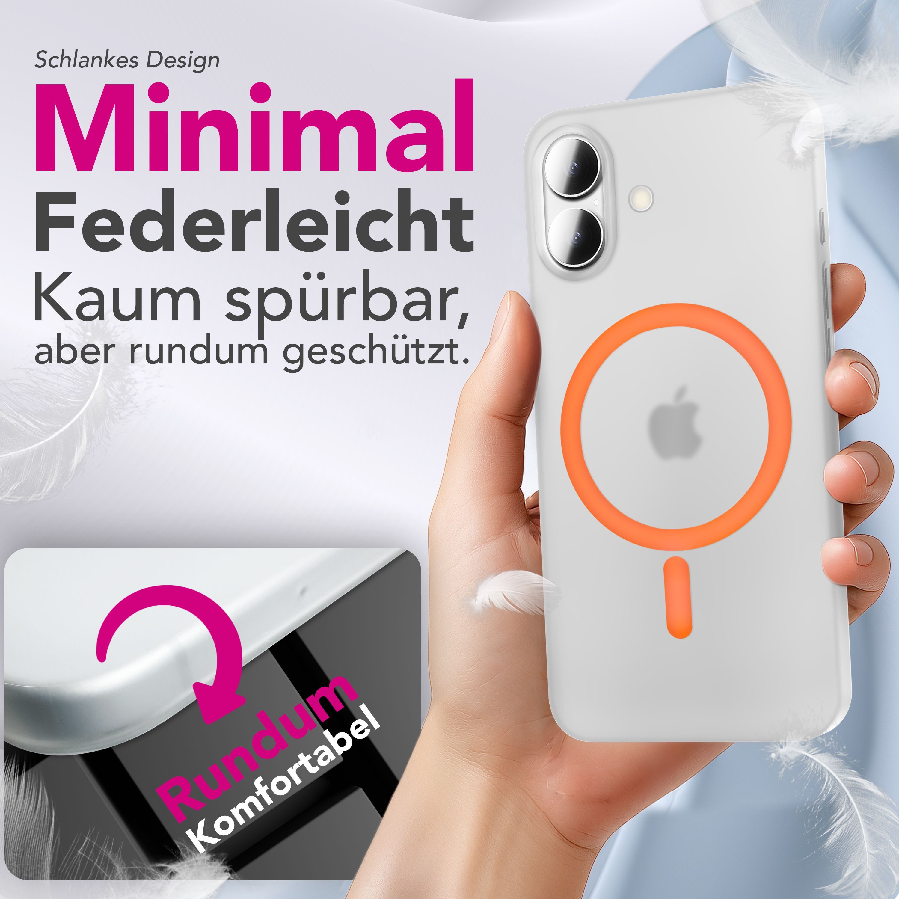 Nalia Smartphone-Hülle Apple iPhone 17 16 cm (6,3 Zoll), Glow MagSafe Hülle / Leuchtender Ring / Extrem Dünn 0,3mm / Frosted