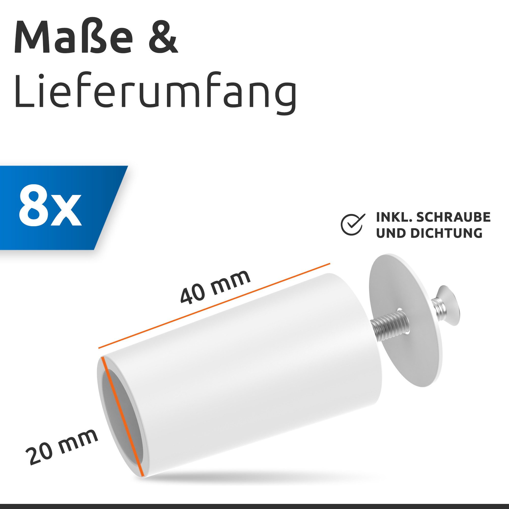 ECENCE Rollladen-Anschlagstopper 8er Set Anschlag-Puffer Weiss Stopper für 40mm, 8-St.
