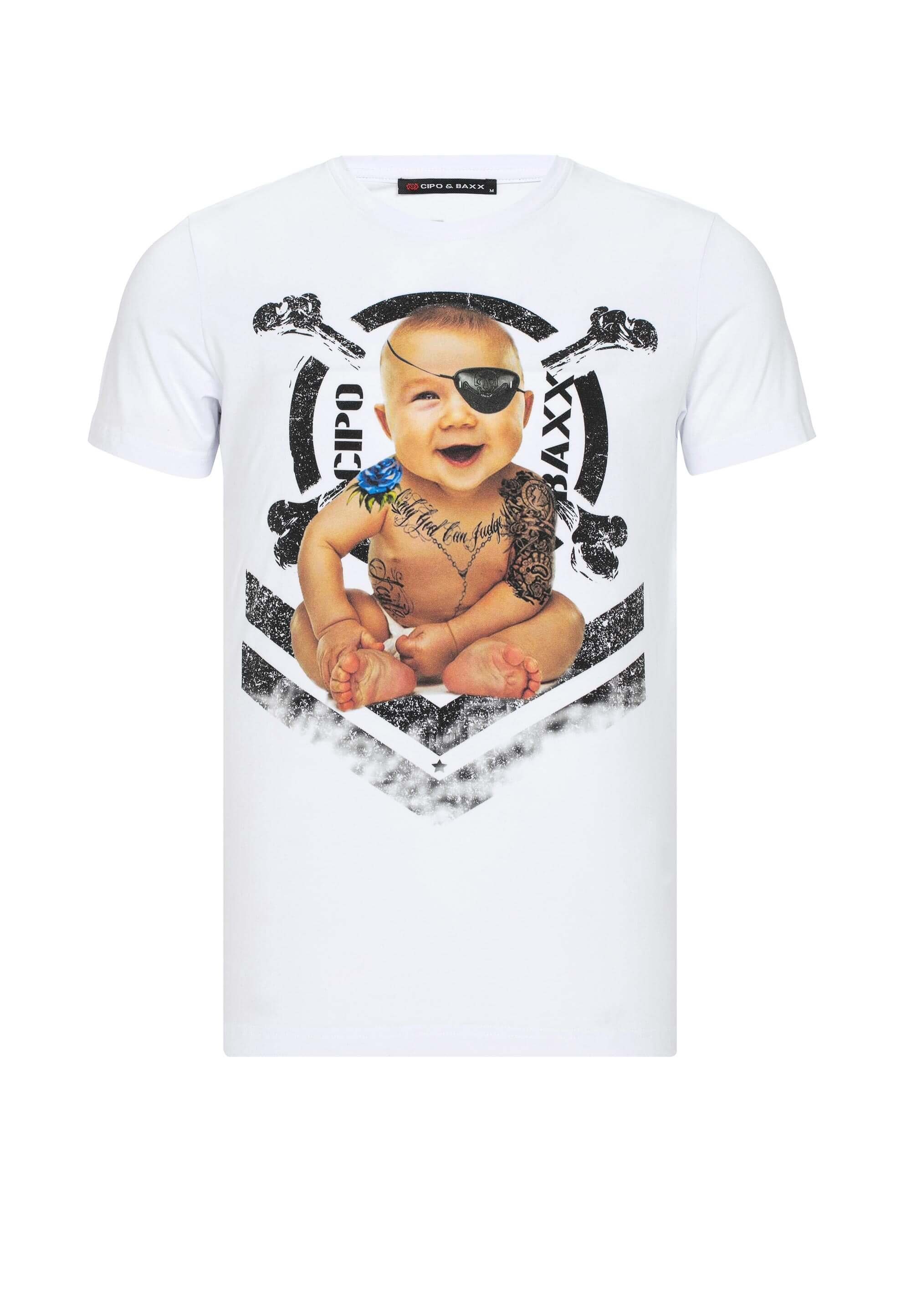 T-Shirt Baxx & Allover-Print weiß mit Cipo