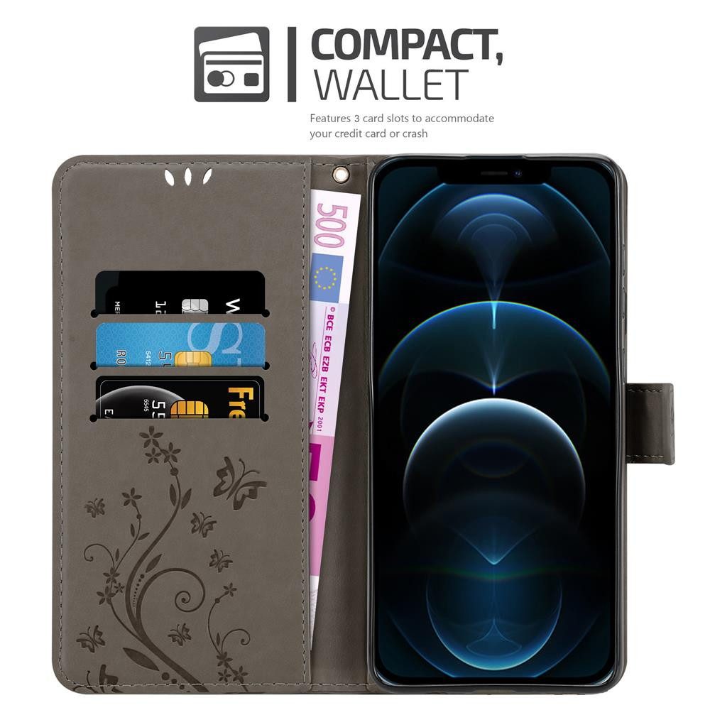 Cadorabo Handyhülle für iPhone 12 PRO MAX Hülle Apple iPhone 12 PRO MAX, Hülle Schutzhülle Blumen Flower mit Standfunktion Kartenfach Magnet