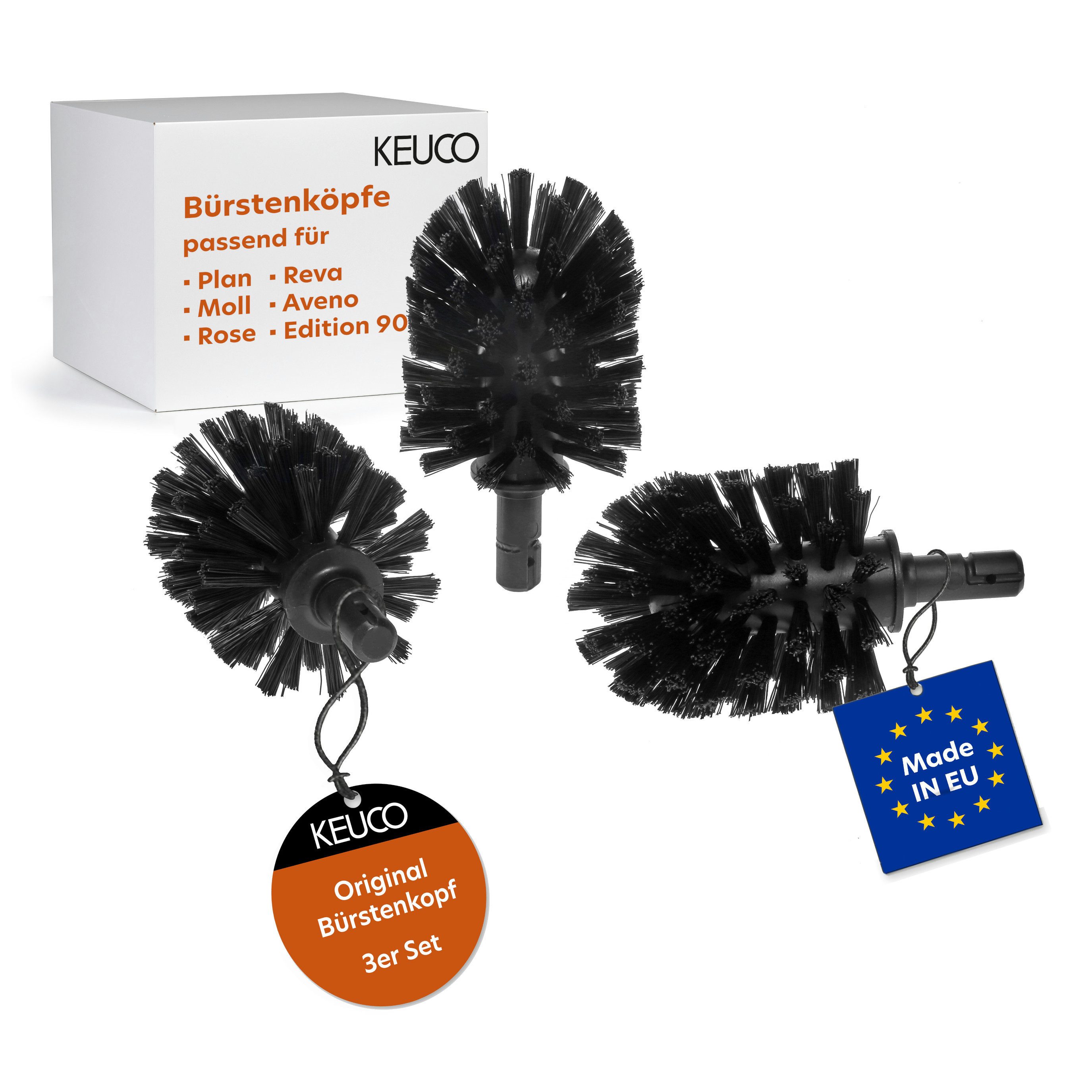 Keuco WC-Reinigungsbürste Ersatzbürstenkopf 3er Set, (3er Set, Ersatzbürstenköpfe, 3er-Set lose), schwarz, für Plan, Rose, Aveno, Reva, Moll, Edition 90, Ø 6,7 cm