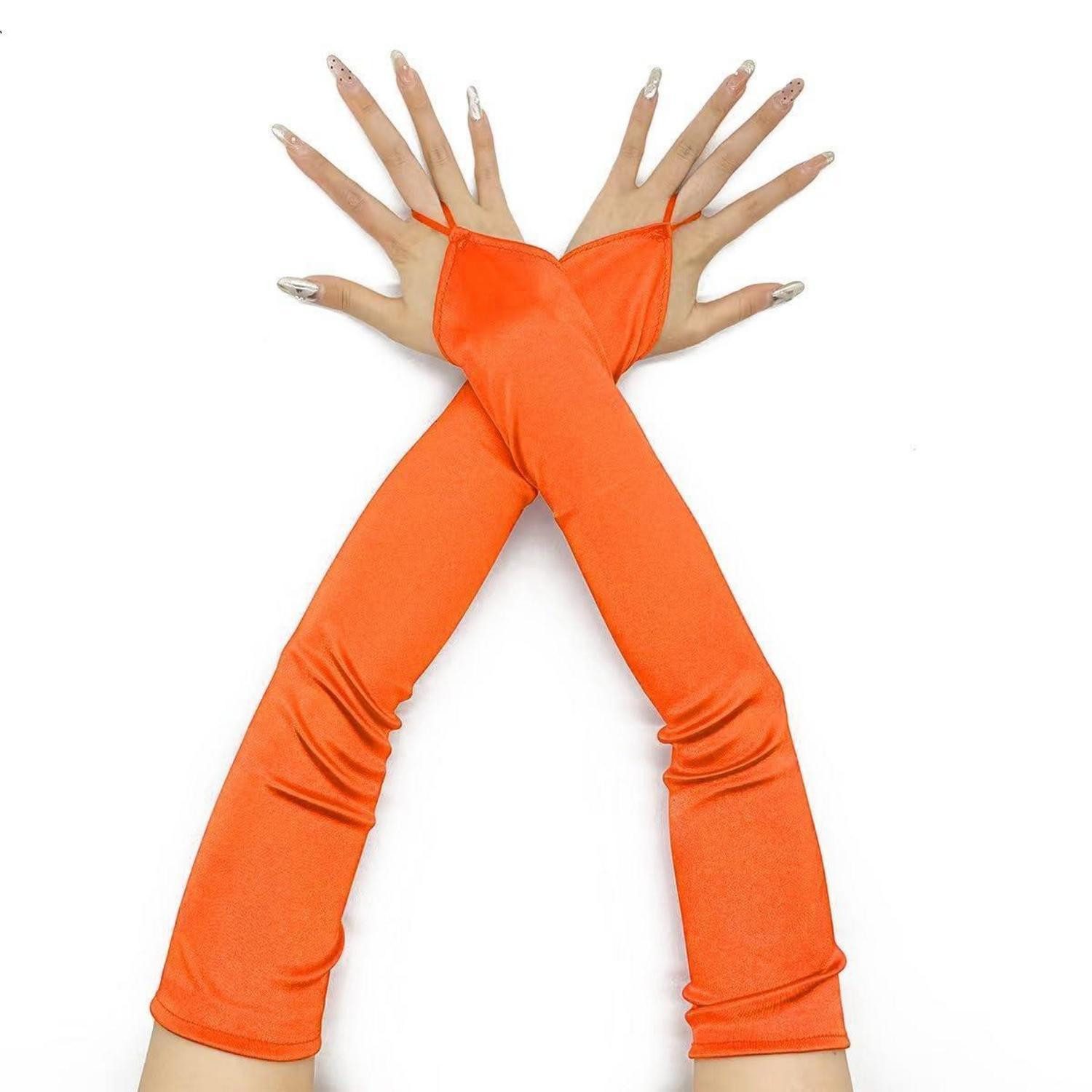 LuxusKollektion Kostüm Elegant Satin Handschuhe Damen 50cm Orange