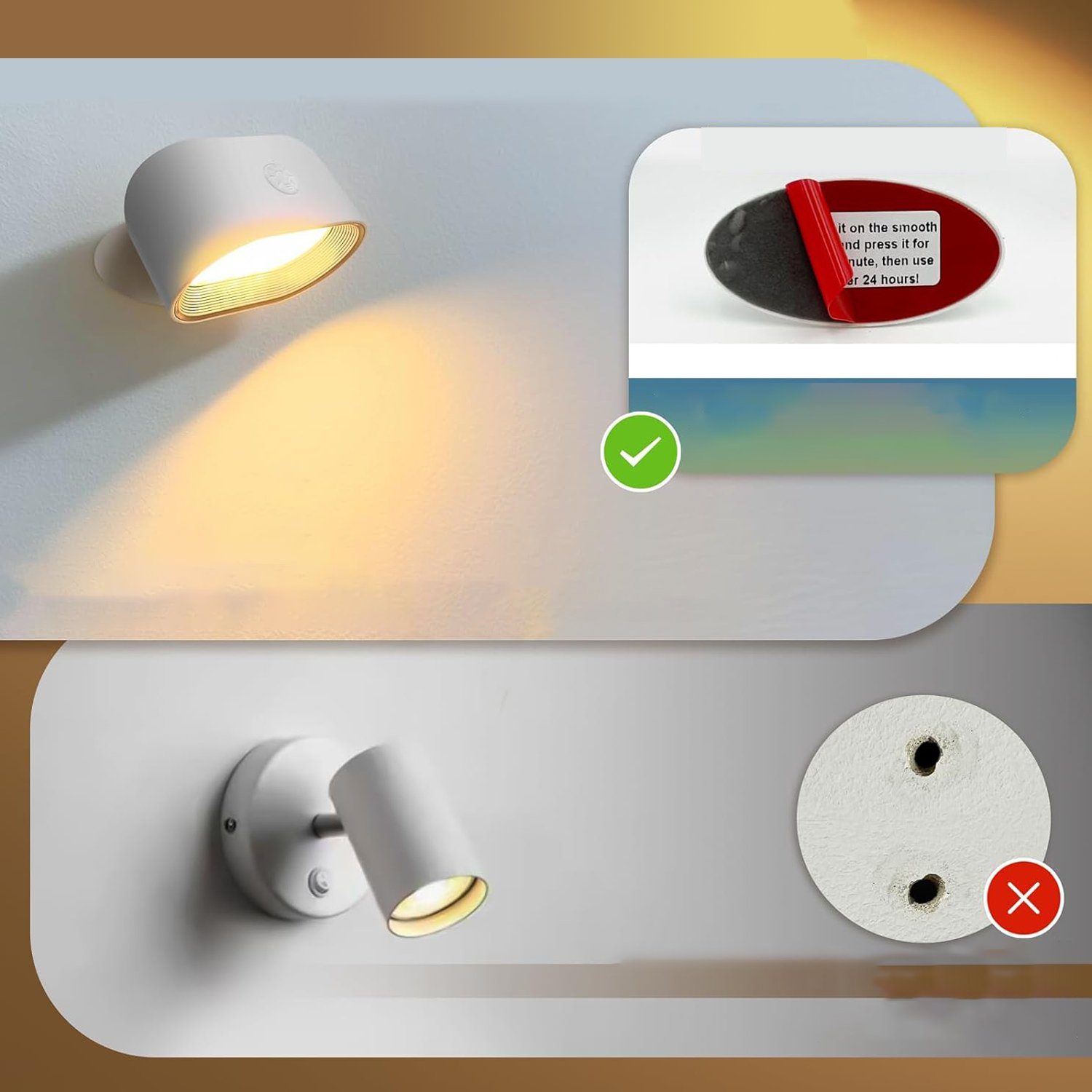 kabellose integriert, Innen Flur LED lampen Touch für Control Wandlampe 360° Warmweiß, Wohnzimmer Mit mit wandleuchten AKKEE Helligkeitsstufen Farbwechsel, Wandleuchten drehbare, Akku Fernbedienung Treppenhaus fest Wandleuchte 5 LED, Schlafzimmer