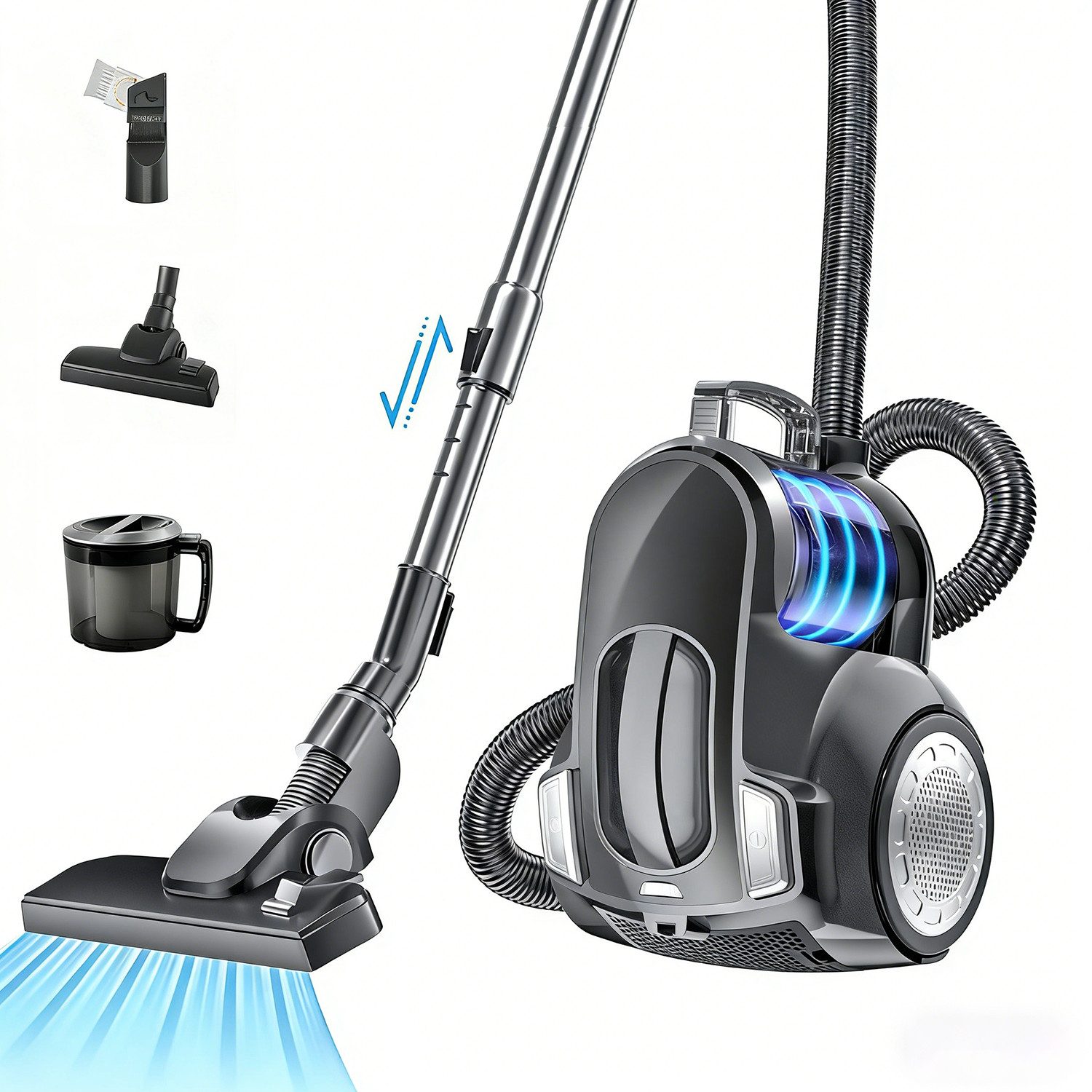 ibettertec Bodenstaubsauger Beutelloser Staubsauger starke Saugleistung,Kompakt Leicht Staubsauger, 900 W, beutellos, für Hartböden Teppiche,leise,2,5L Staubbehälter, 5m Kabel