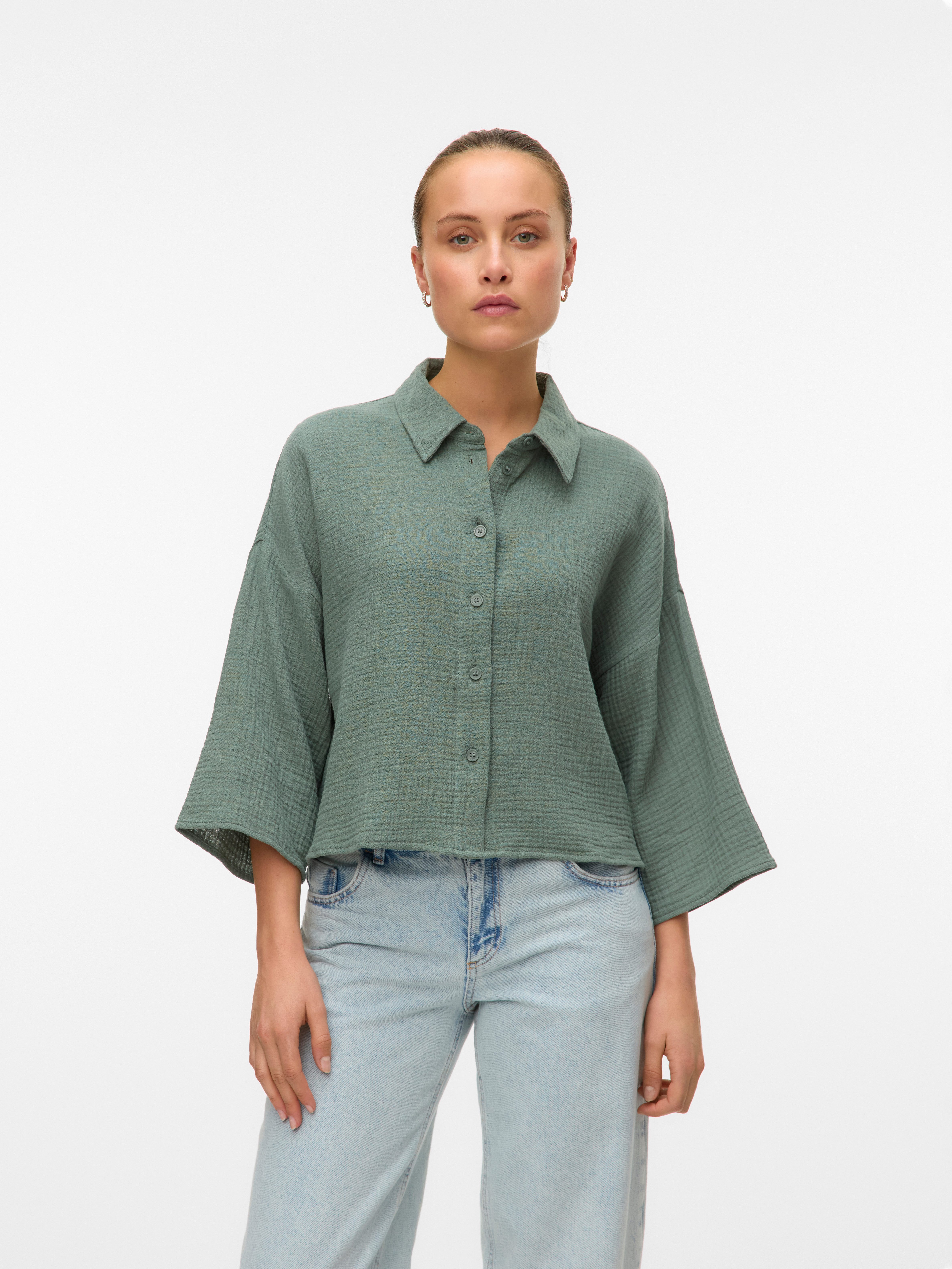 Vero Moda Hemdbluse VMNATALI CROP SHIRT WVN NOOS Baumwolle, loose fit