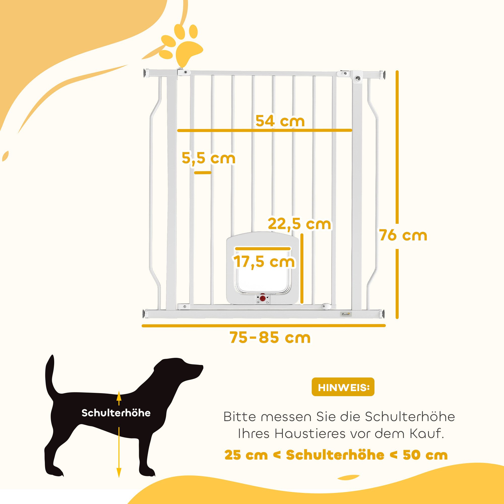 PawHut Hundegitter Treppenschutzgitter mit Katzenklappe ohne Bohren Schutzgitter (Absperrgitter, 1 St., Türschutzgitter), für Tür, Treeppe, Weiß – Bild 3 von 5