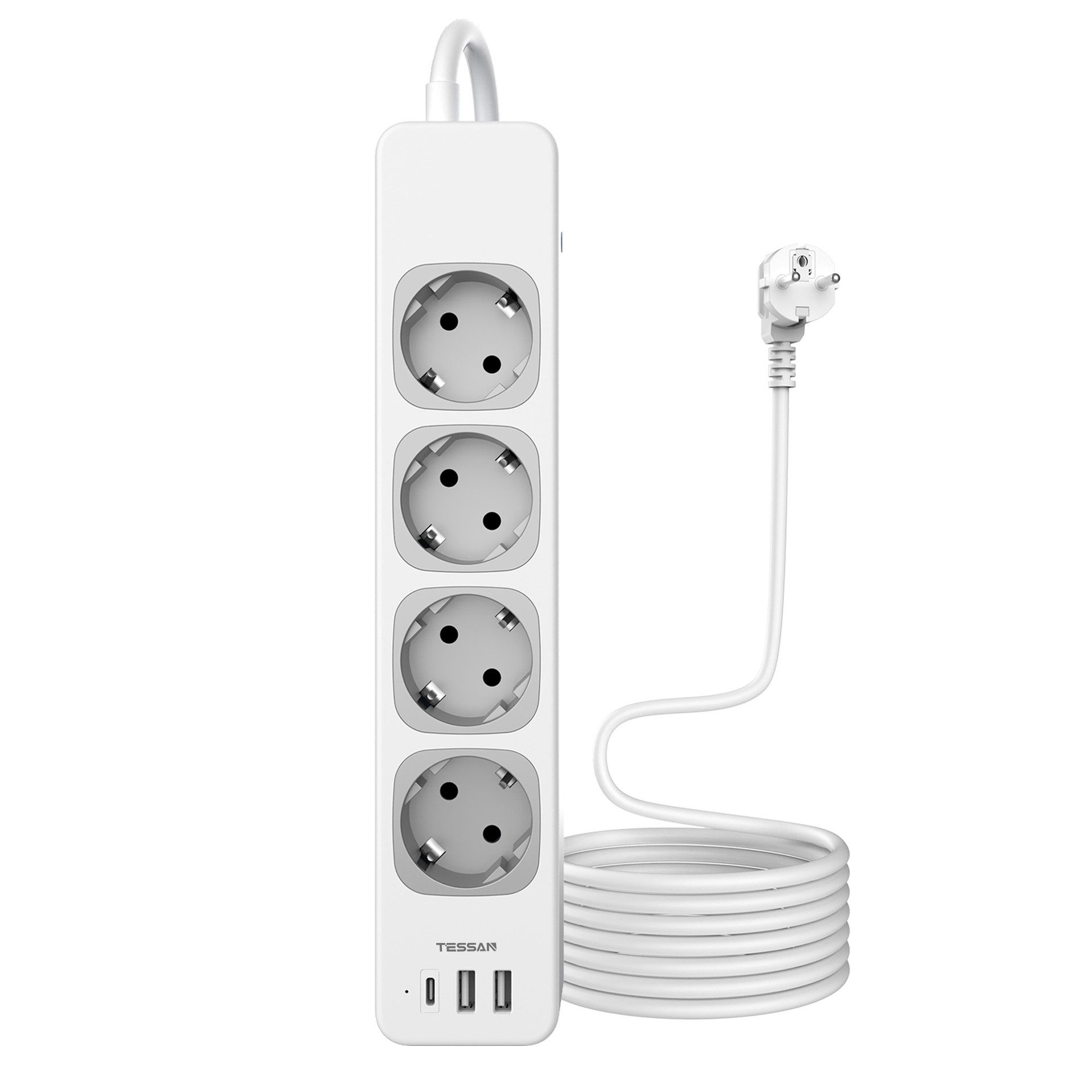 TESSAN Розеткиleiste mit Schalter 4-fach USB Winkel Flachstecker Kabel 3m Mehrfachsteckdose (Kabellänge 3 m)