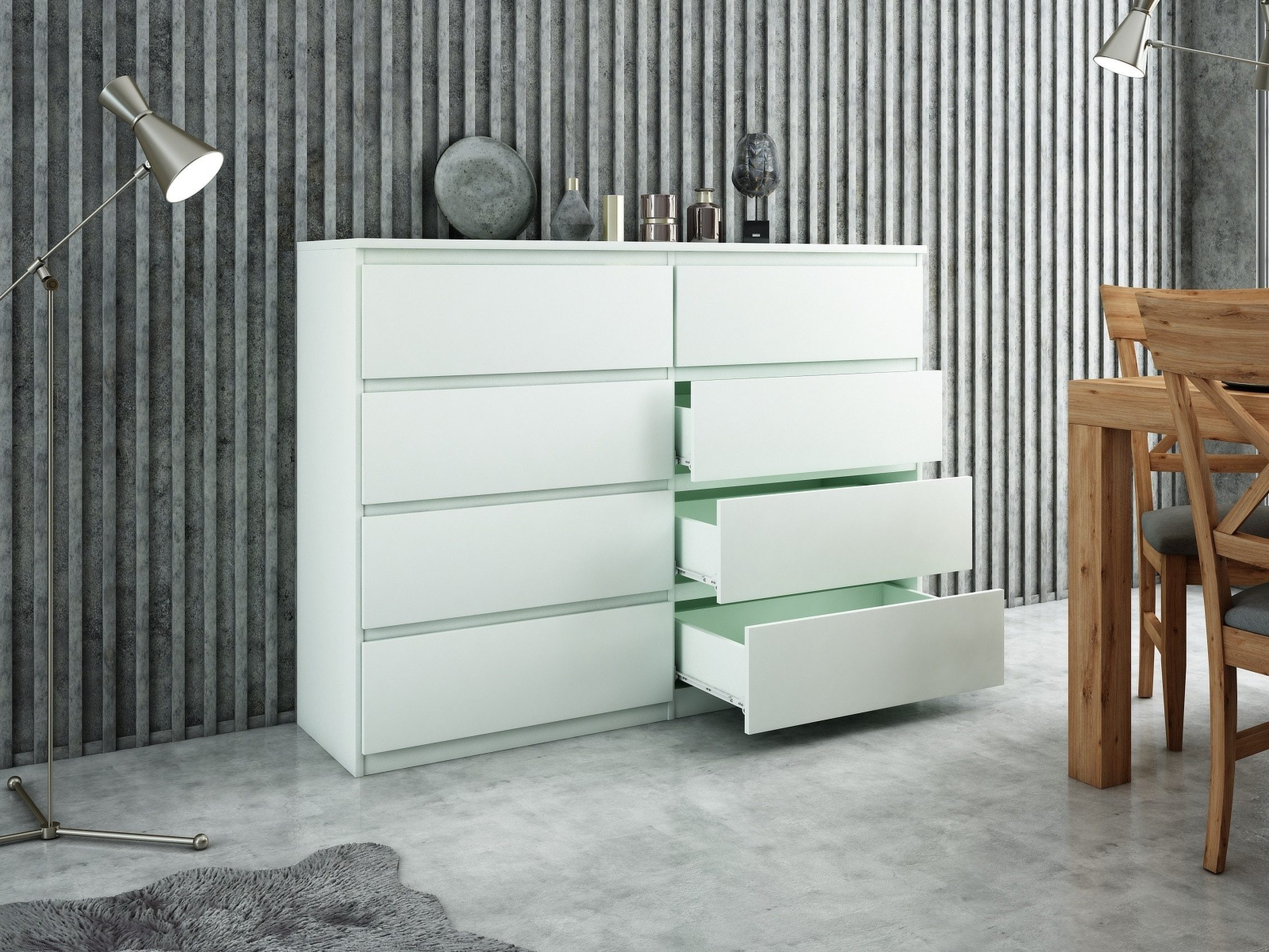 Raumhirsch Furniture Kommode, Sideboard, Kommode für das Schlafzimmer - Wohnzimmer (Maße: 120 × 39 × 101,5 cm, 2 Türen, 4 Schubladen, Rollenschienen), viele Farbvarianten - Hochwertig & stabil