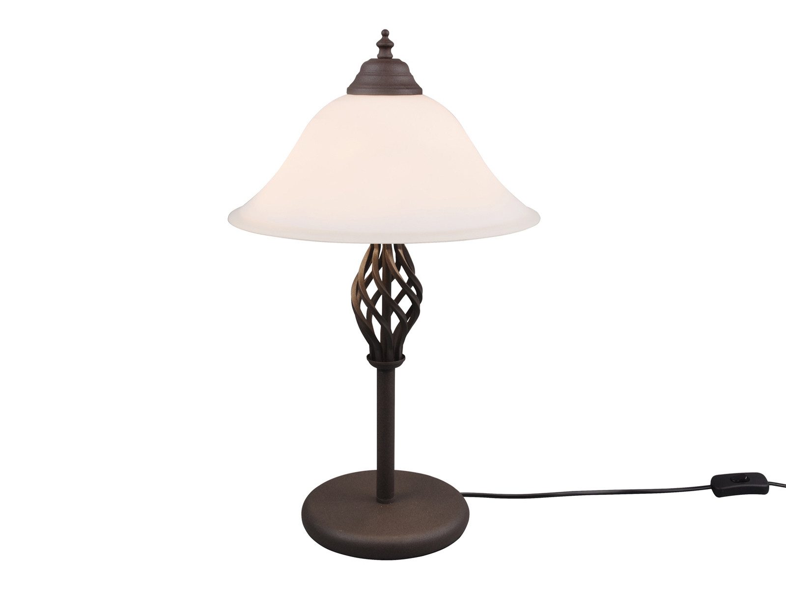 TRIO Leuchten LED Tischleuchte Rostoptik mit Glasschirm, Höhe 50cm, dimmbar, LED wechselbar, Warmweiß, große Tischleuchte Landhaus-Stil, Nachttisch-Lampe rustikal