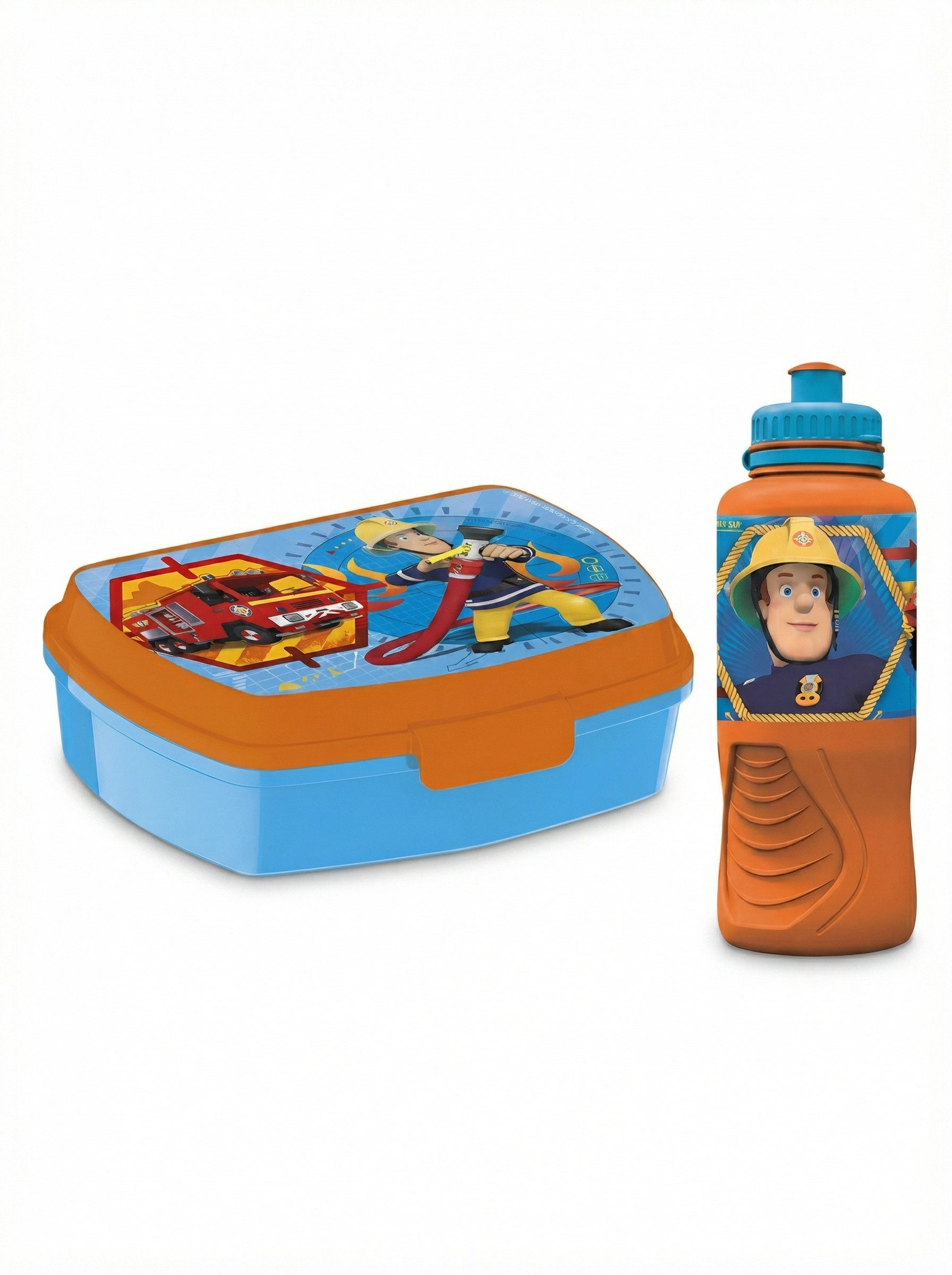 Feuerwehrmann Sam Lunchbox Feuerwehrmann Sam 2 tlg. Set Kinder Brotdose Trinkflasche Flasche, (2-tlg., Spar-Set), 430 ml