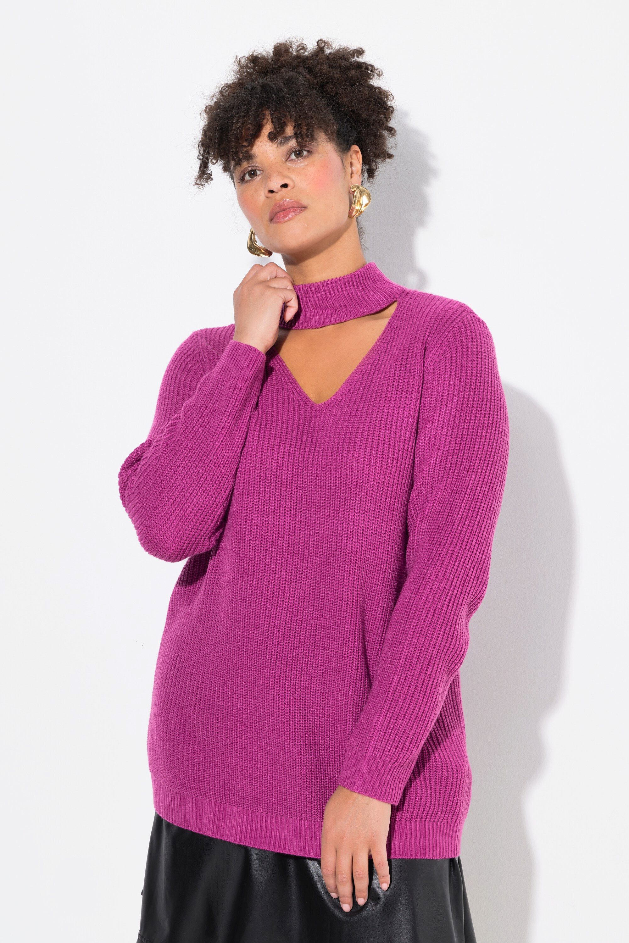Strickpullover Pullover Regular Fit V-Ausschnitt mit Choker