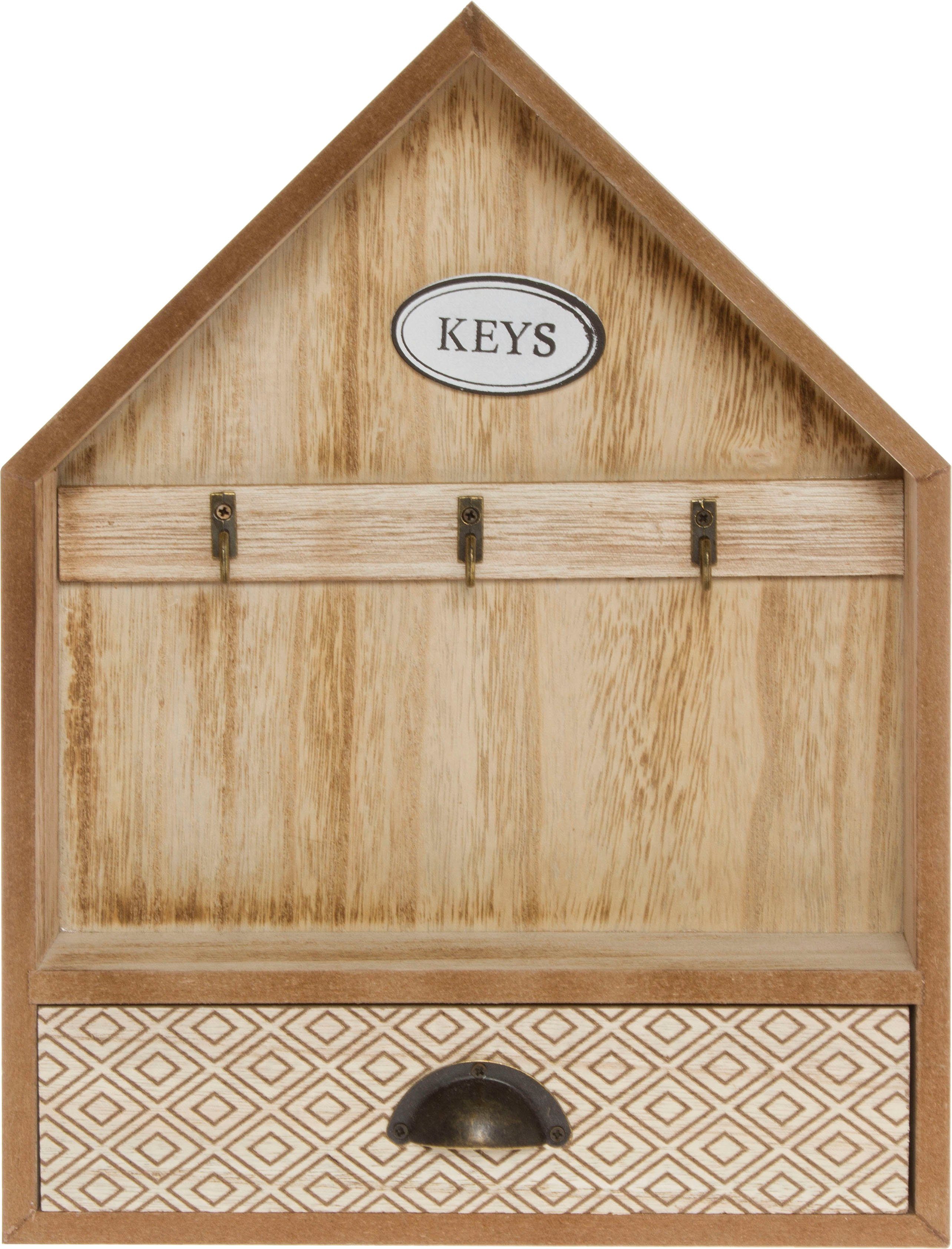 Myflair Möbel & Accessoires Schlüsselkasten Sylke, Schlüsselbrett, Haus Form, mit 3 Haken & Schublade