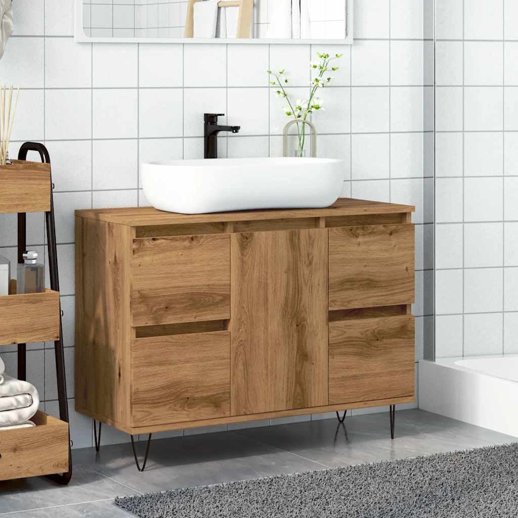 vidaXL Badezimmer-Set Badschrank Artisan-Eiche 80x33x60 cm günstig online kaufen