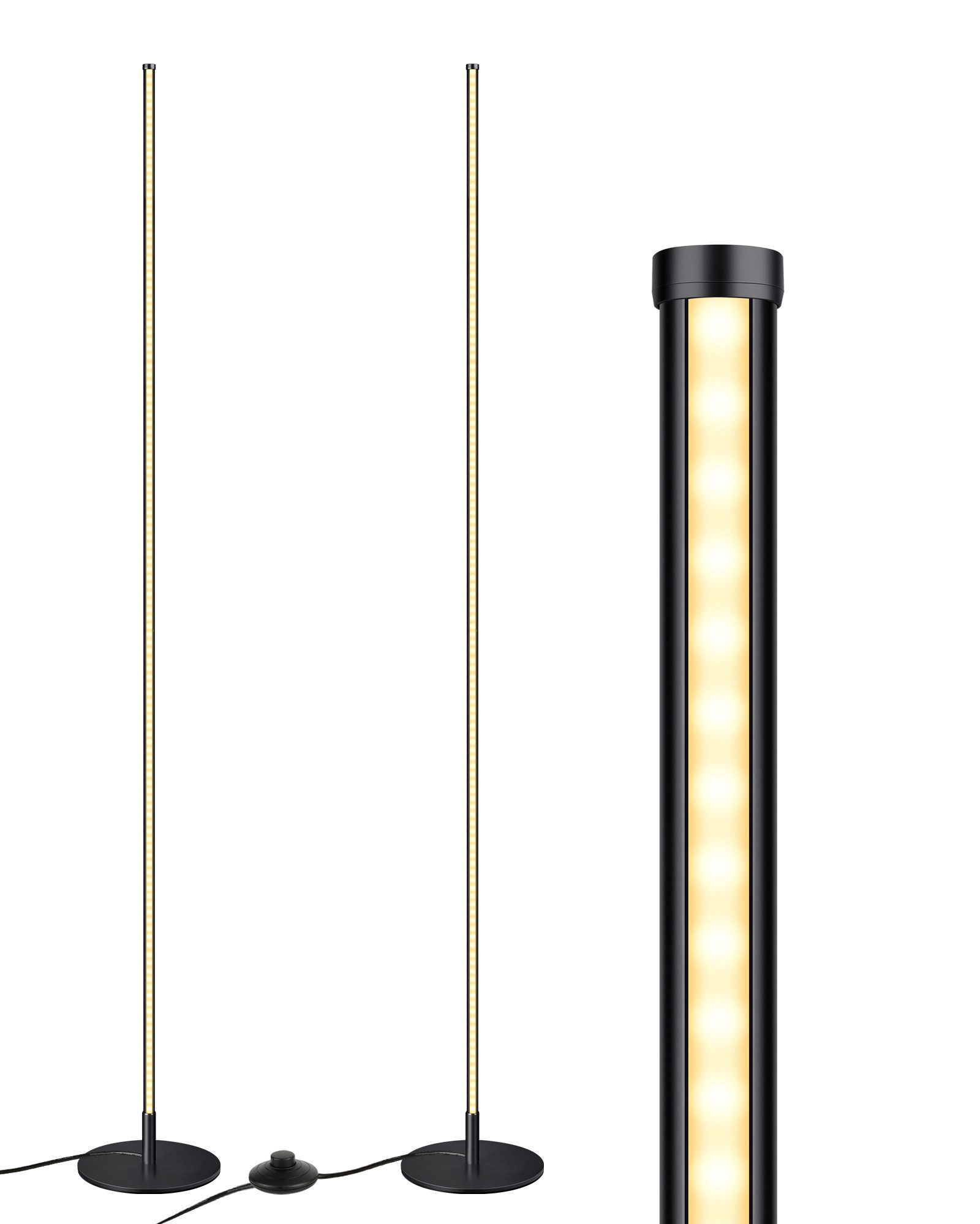 EDISHINE LED Stehlampe Wohnzimmer dimmbar, LED fest integriert, warmweiß, Minimalistische Stehleuchte, Schwarz