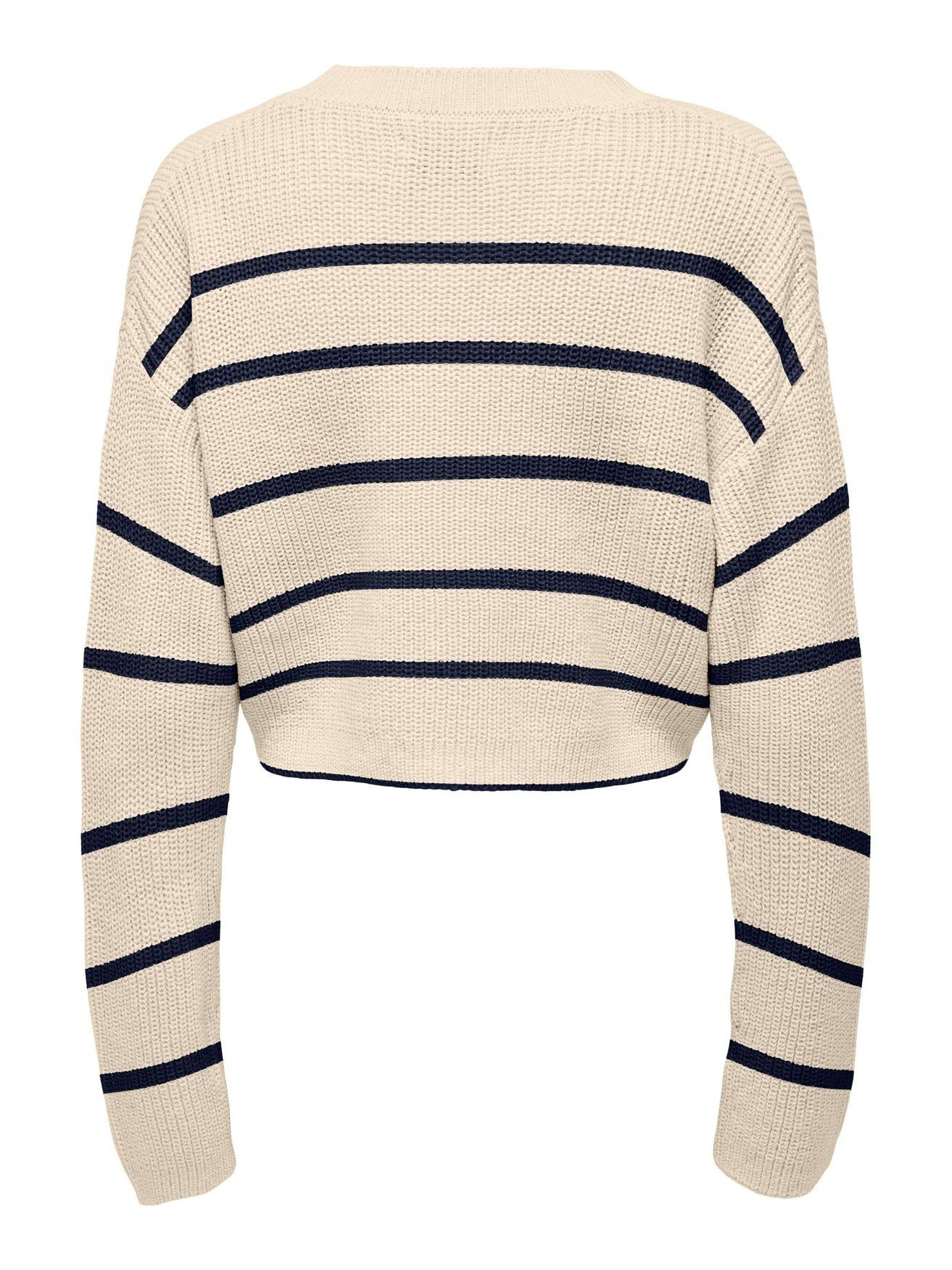 Pullover Langarm Sweater Kurzer Strickpullover in Rippstrick Beige-2 Cropped ONLY ONLMALAVI 4579