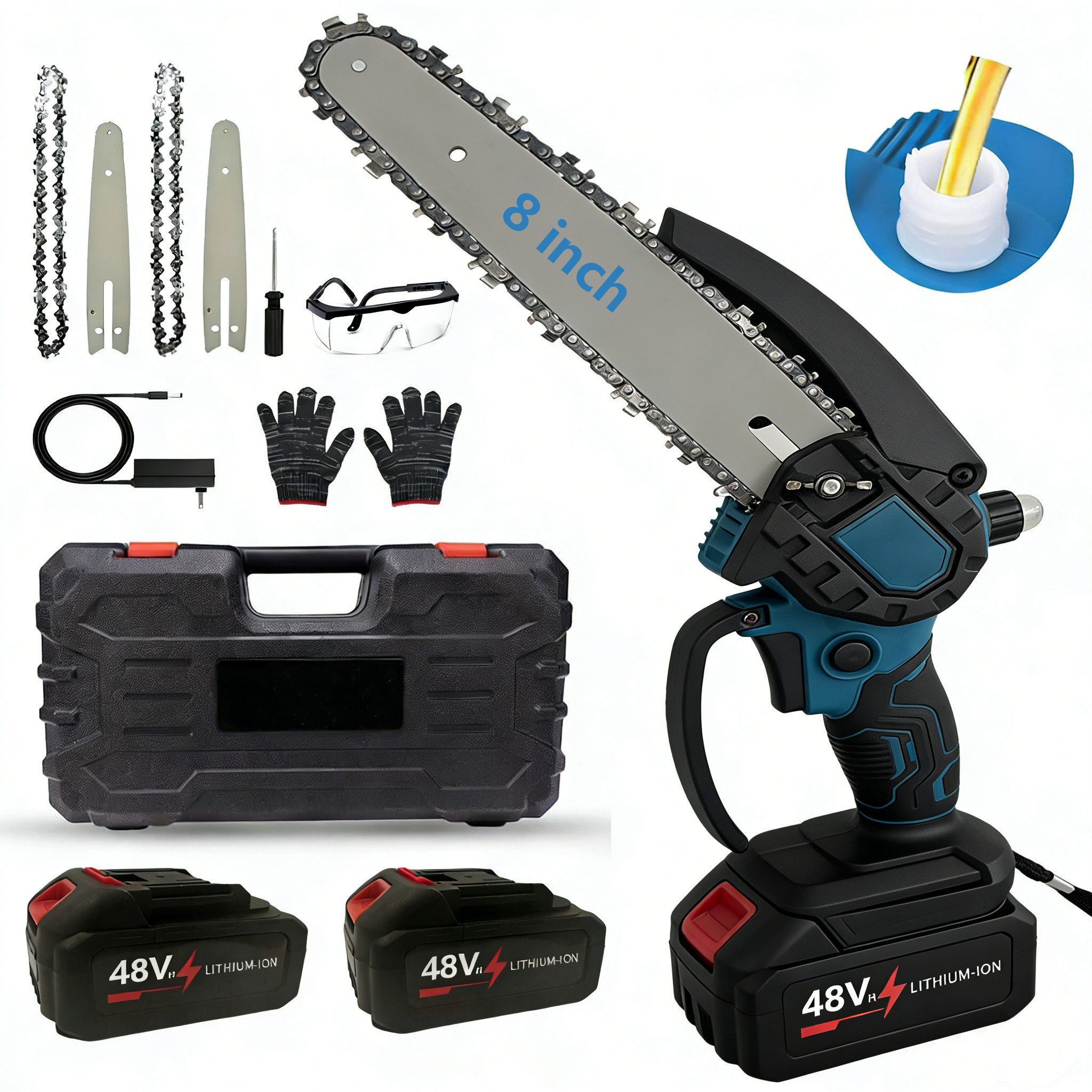 ibettertec Akku-Kettensäge Mini Akku-Kettensäge 8 Zoll Handkettensäge für den Haushalt, 480W Hochleistungs-Holzschneider Elektrowerkzeug mit bürstenlosem Motor