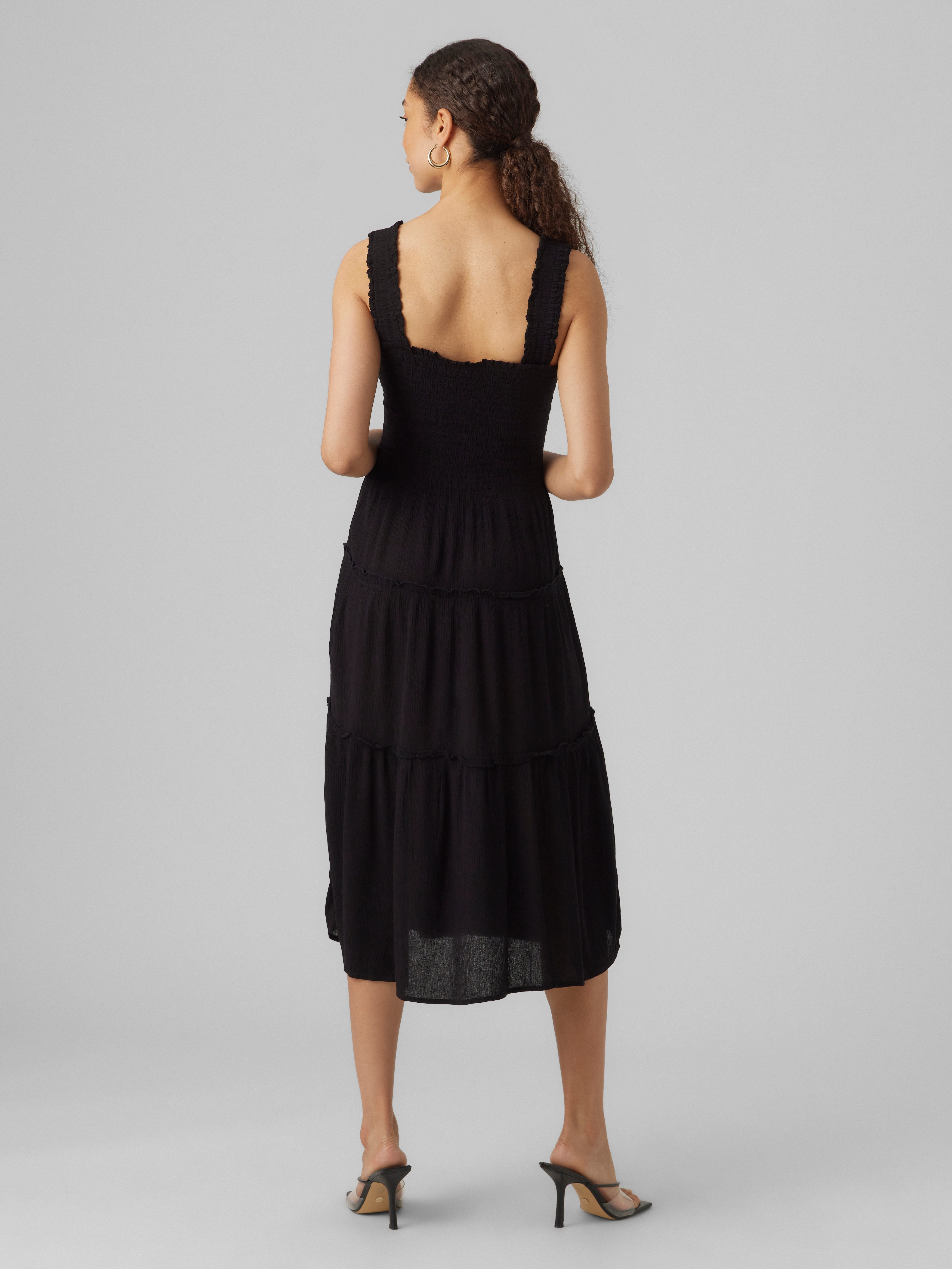 Vero Moda Sommerkleid VMMENNY SL SMOCK CALF DRESS WVN GA Viskose, regular fit, Oberteil gesmokt