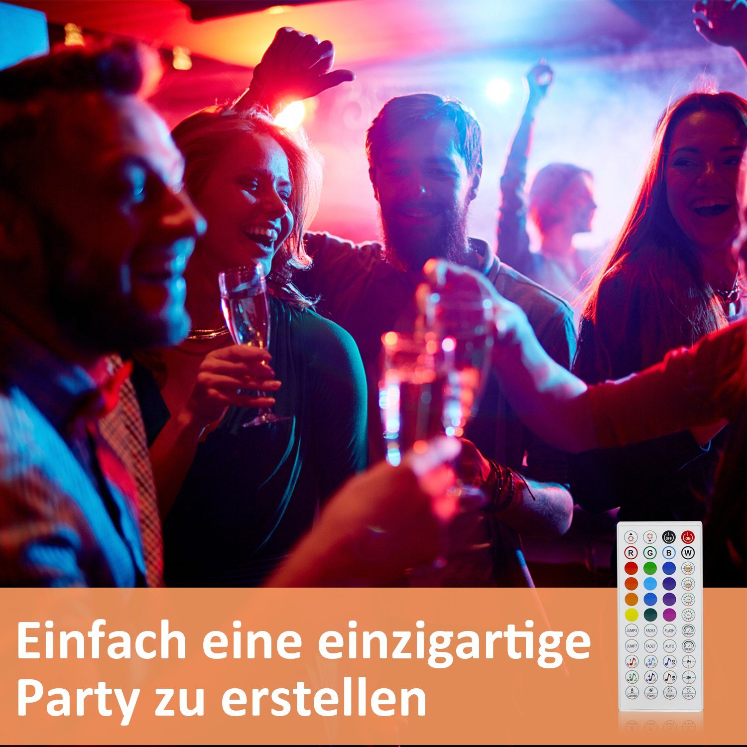 ZMH LED-Streifen RGB einstellbar mit Fernbedienung App LED-Streifen, 1-flammig, Music Sync
