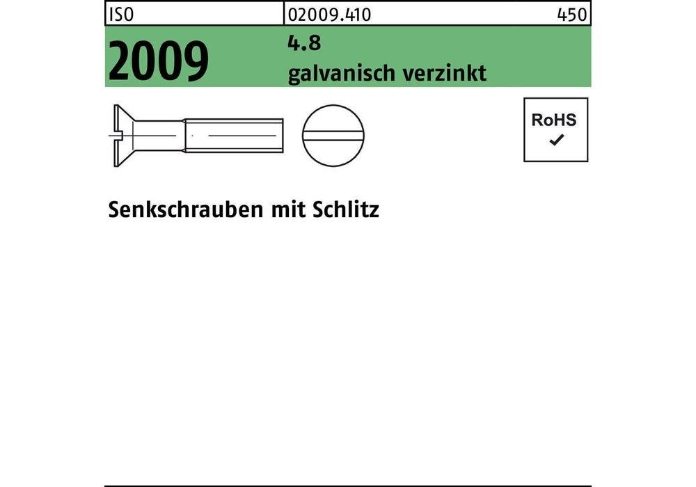 M Senkschraube 4 2009 Senkschraube verzinkt x galvanisch m.Schlitz 4.8 100 ISO