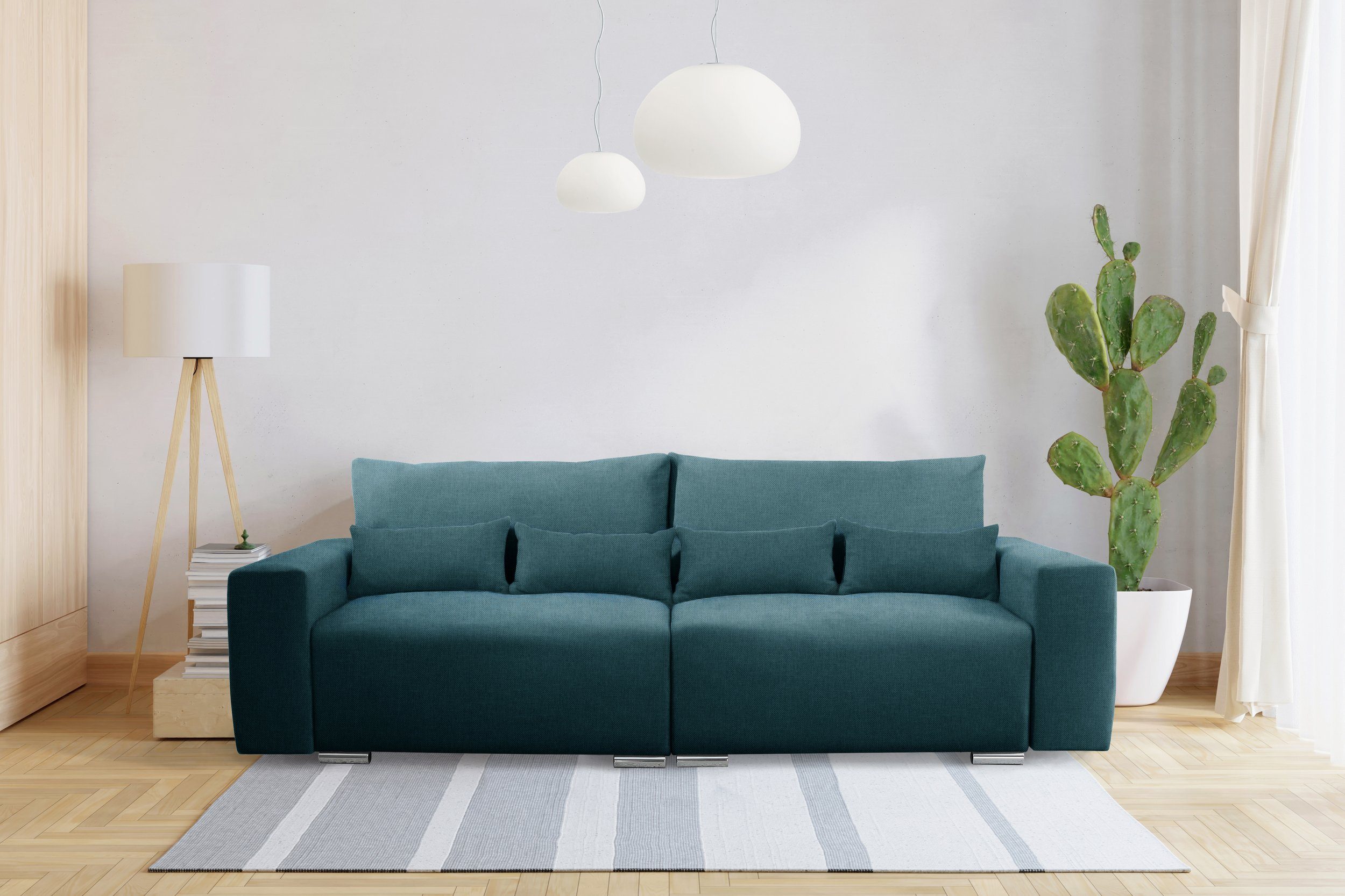 Stylefy 3-Sitzer Korfu, Sofa, im stellbar, inklusive Design, Bettfunktion 2-Sitzer, mit Kissen, Modern frei Raum