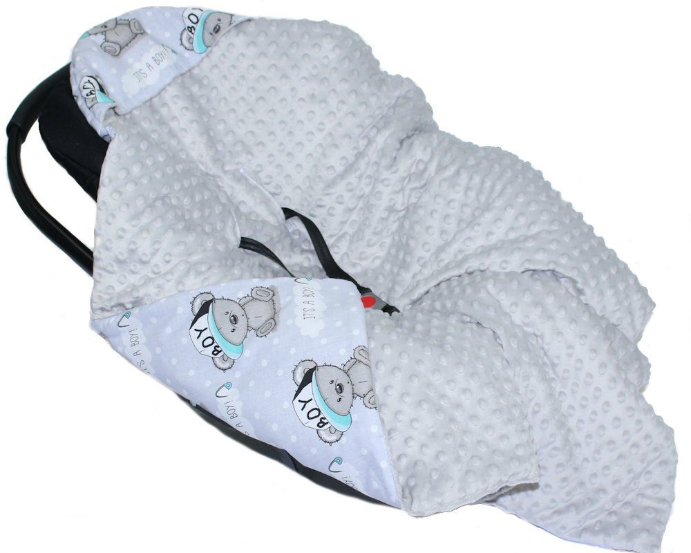 Babydecke Baby Wende Einschlagdecke MINKY mit Kapuze Babyschale Zweiseitig