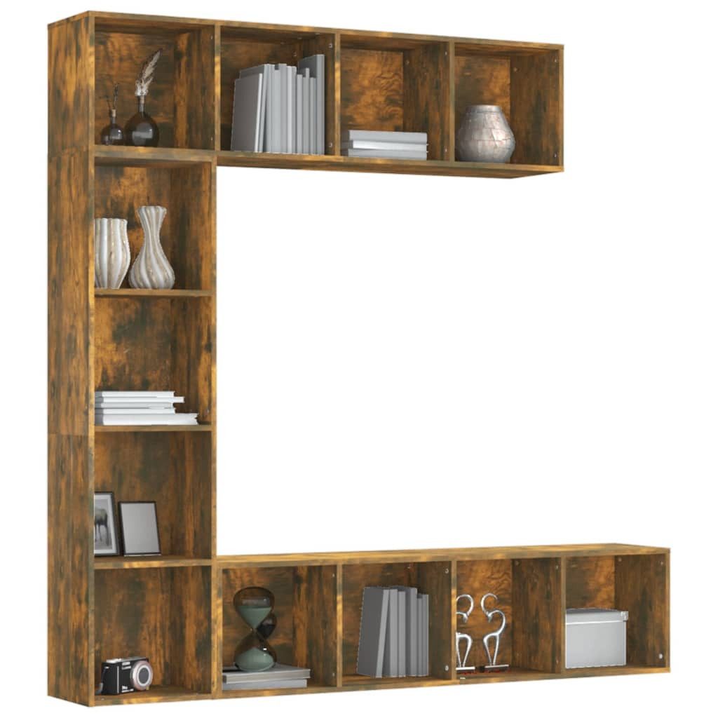 vidaXL Bücherregal 3-tlg. Bücherregal-/TV-Schrank-Set Räuchereiche 180x30x1 günstig online kaufen