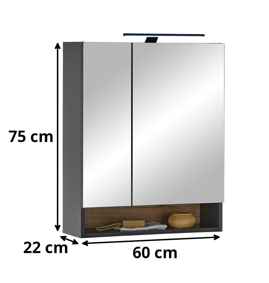 moebel-dich-auf Badezimmerspiegelschrank ASPEN 60 (in Schwarz günstig online kaufen