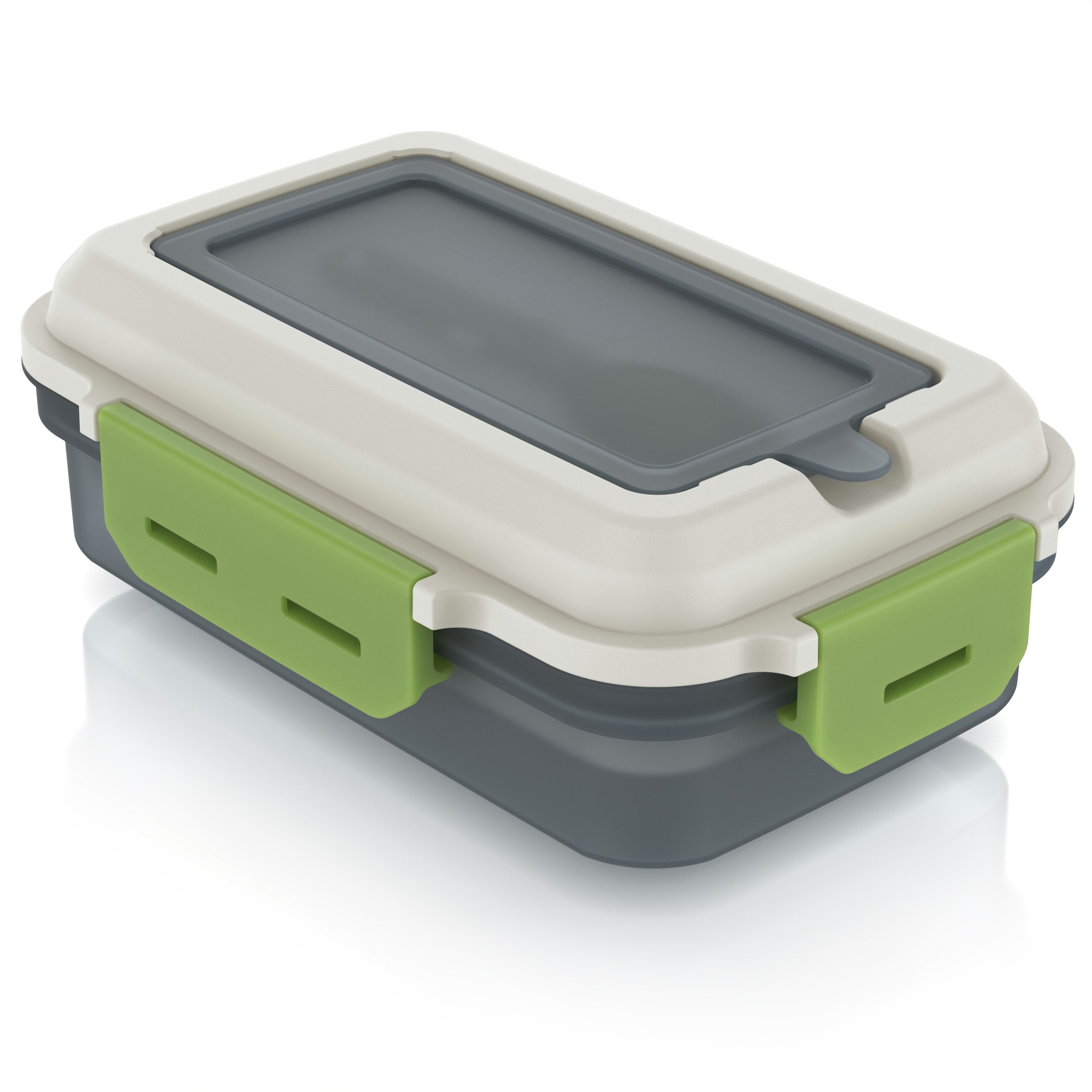 Arendo Lunchbox Lunchbox 1,2 l, rechteckig, luftdicht, Brotdose, Trenntablett & Spork, Kunststoff, (1-tlg., 2 Trennstege, 2 Silikondichtungen), auslaufsicher, Silikondichtung, Saucenbox, spülmaschinengeeignet