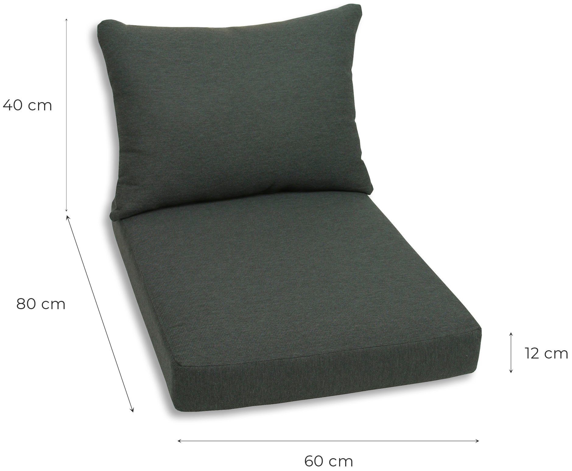 GO-DE Palettenkissen, 60x80 gepolstert, cm, 2 cm Rückenkissen 12 und Sitz- Palette 1 für 2