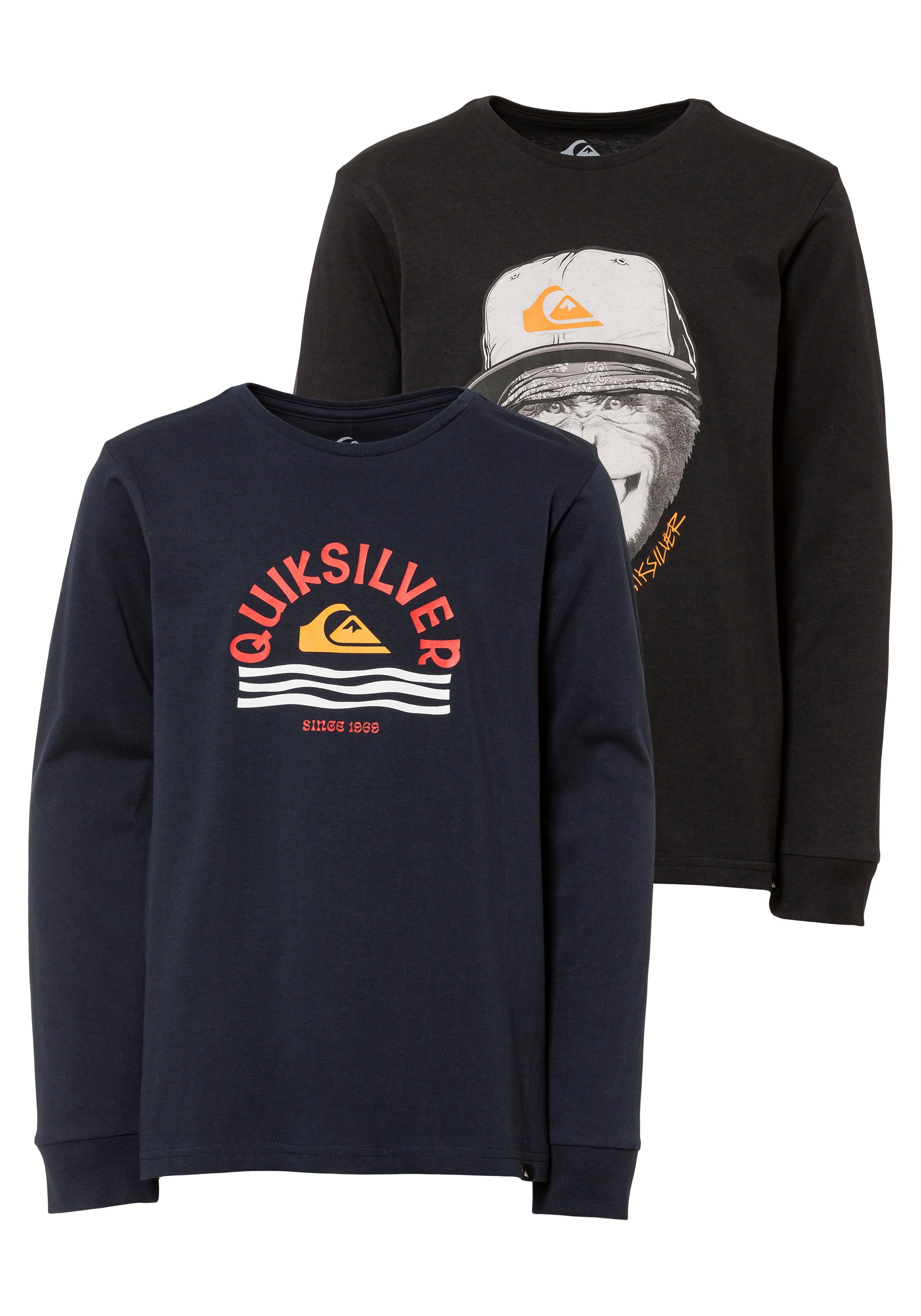 Quiksilver Longsleeve Jungen Doppelpack mit Logodruck (2-tlg., 2er-Pack) | T-Shirts