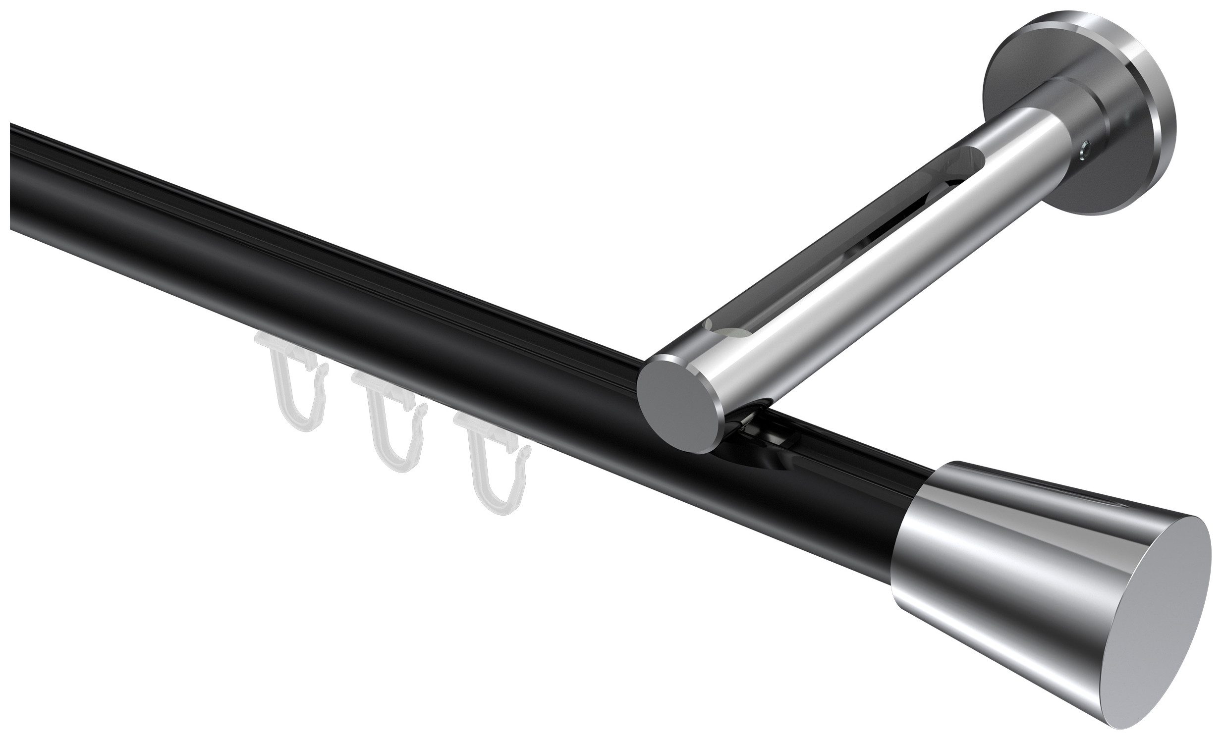 INTERDECO Innenlaufschiene Siteno Sitra, Ø 20 mm, 1-läufig, Fixmaß, kürzbar, Wandmontage, Aluminium, Schwarz / Chrom / Bicolor