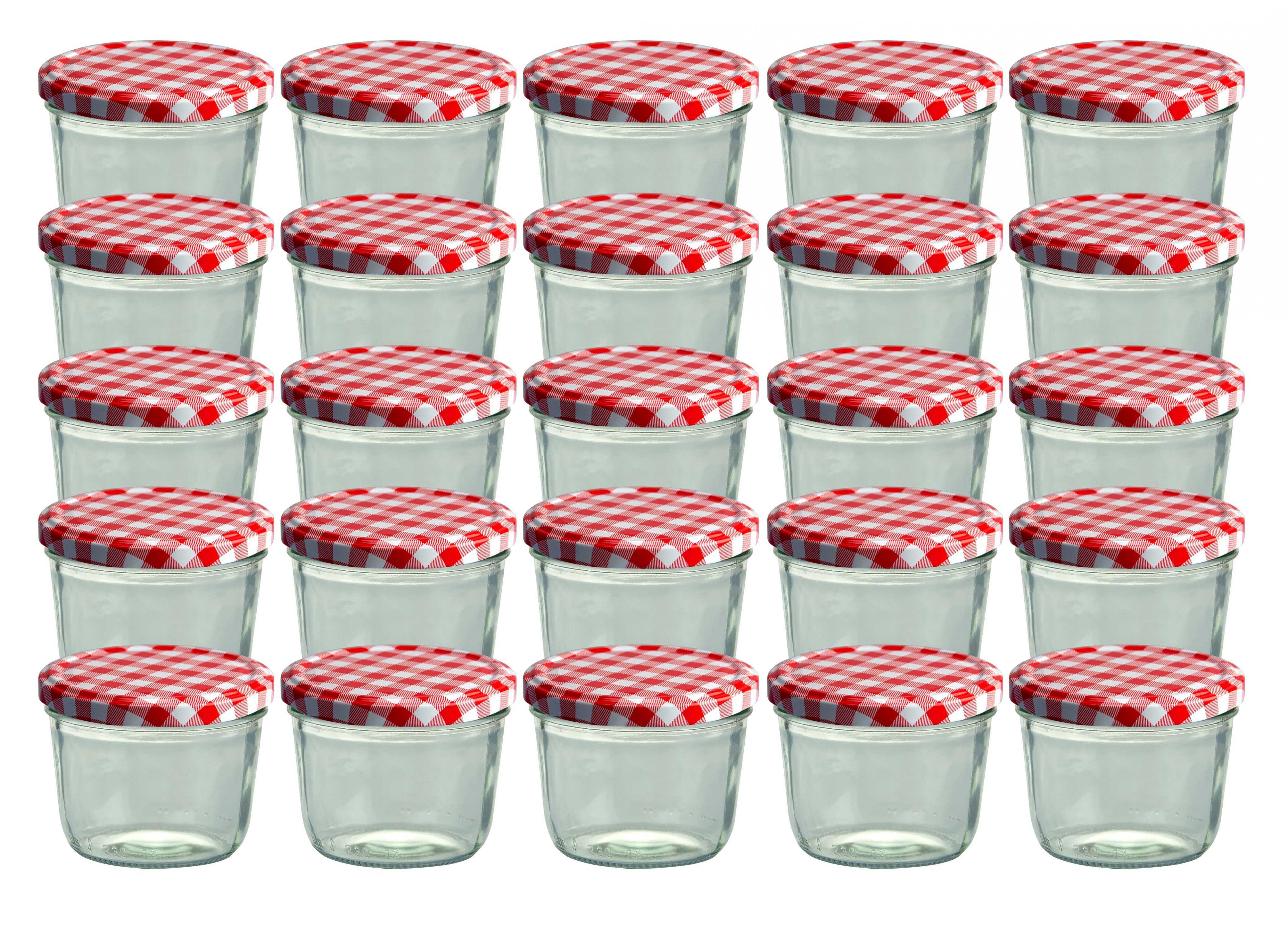 MamboCat Einmachglas 25er Set Sturzglas 230 ml Marmeladenglas To 82 rot karierter Deckel, Glas – Bild 2 von 3
