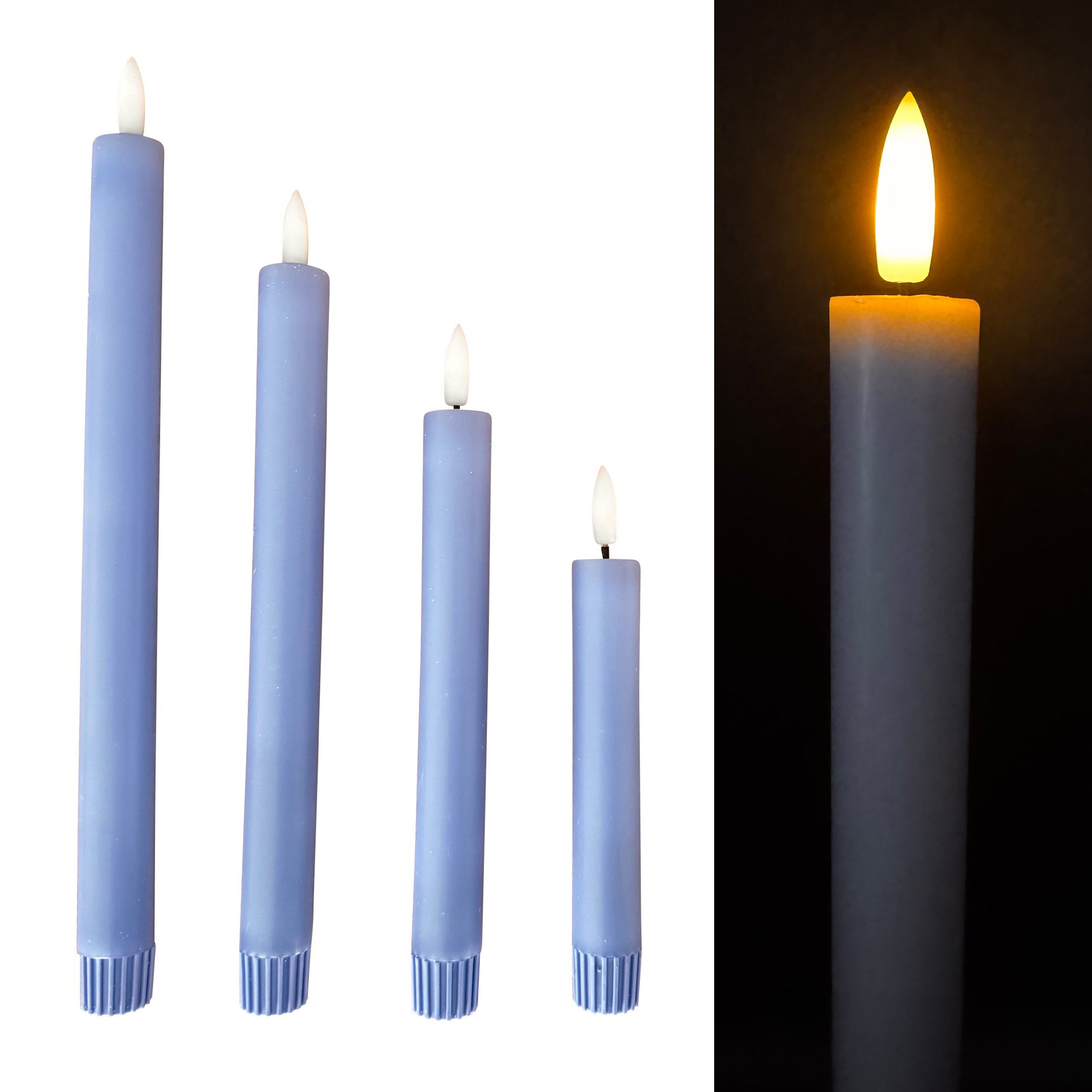 Online-Fuchs LED-Kerze 4 LED Stabkerzen mit 6-Stunden Timer in unterschiedlichen Höhen (473492, Weiß, Gelb, Rosa, Grün & Blau), praktische Touch-Funktion zum schnellen Ein- und Ausschalten