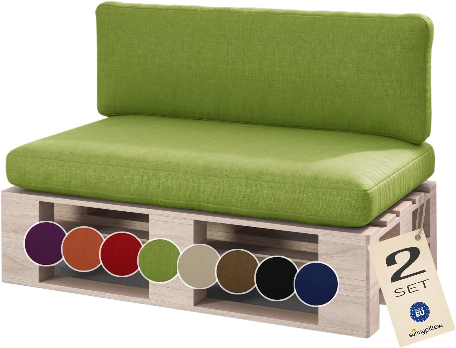 sunnypillow Palettenkissen Boston - Set Palettenauflage mit abnehmbarem Bezug, Indoor / Outdoor, 2er Set Sitzkissen + Rückenkissen