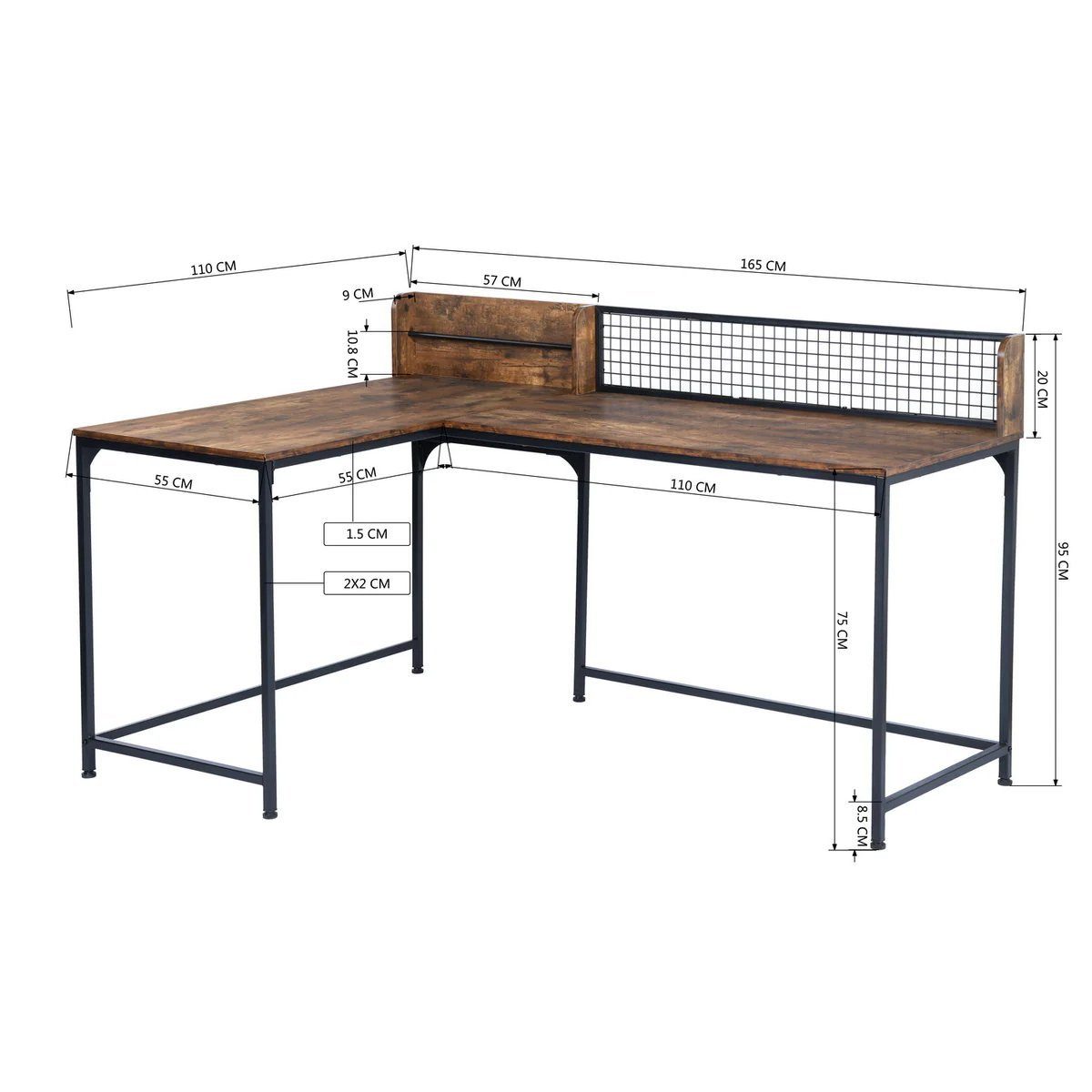 L-förmiger Computertisch, stabile und (1 Bürotisch, Dokumentenablage Computertisch Stahlrohrbeine Industrie-Design MDF-Tischplatte mit Coonoor Tisch),