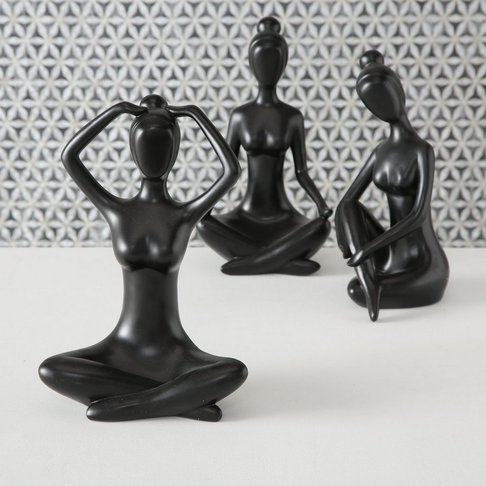 BOLTZE Dekofigur 3er Set Yoga Frauen in schwarz aus Kunstharz H30cm (3 St)