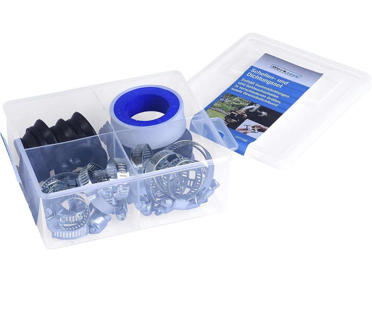 WERKZEYT Schlauchschelle Schlauchschellen Dichtungen und Gewindedichtband Set 30-tlg., verzinkt