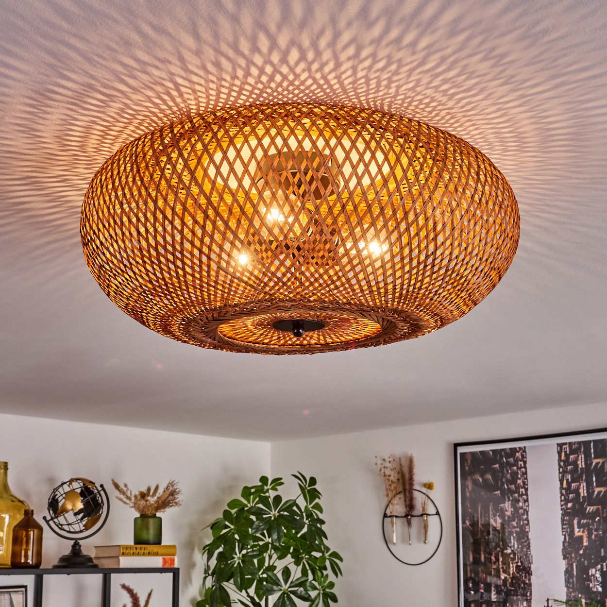 hofstein Deckenleuchte moderne Deckenlampe aus Metall/Bambus/Holz in Schwar günstig online kaufen